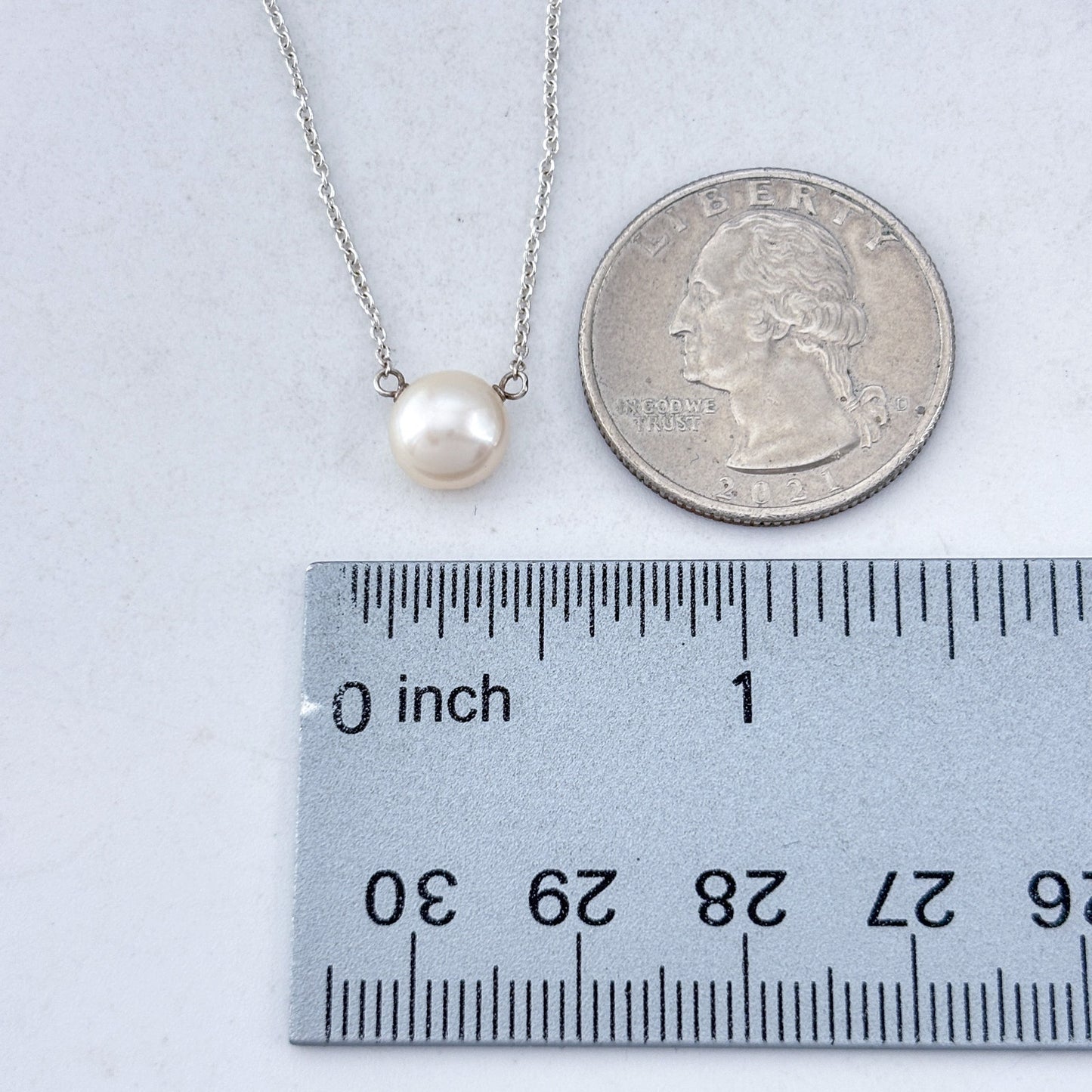 Vintage Sterling Silver 925 Pearl Pendant Necklace 18.5"