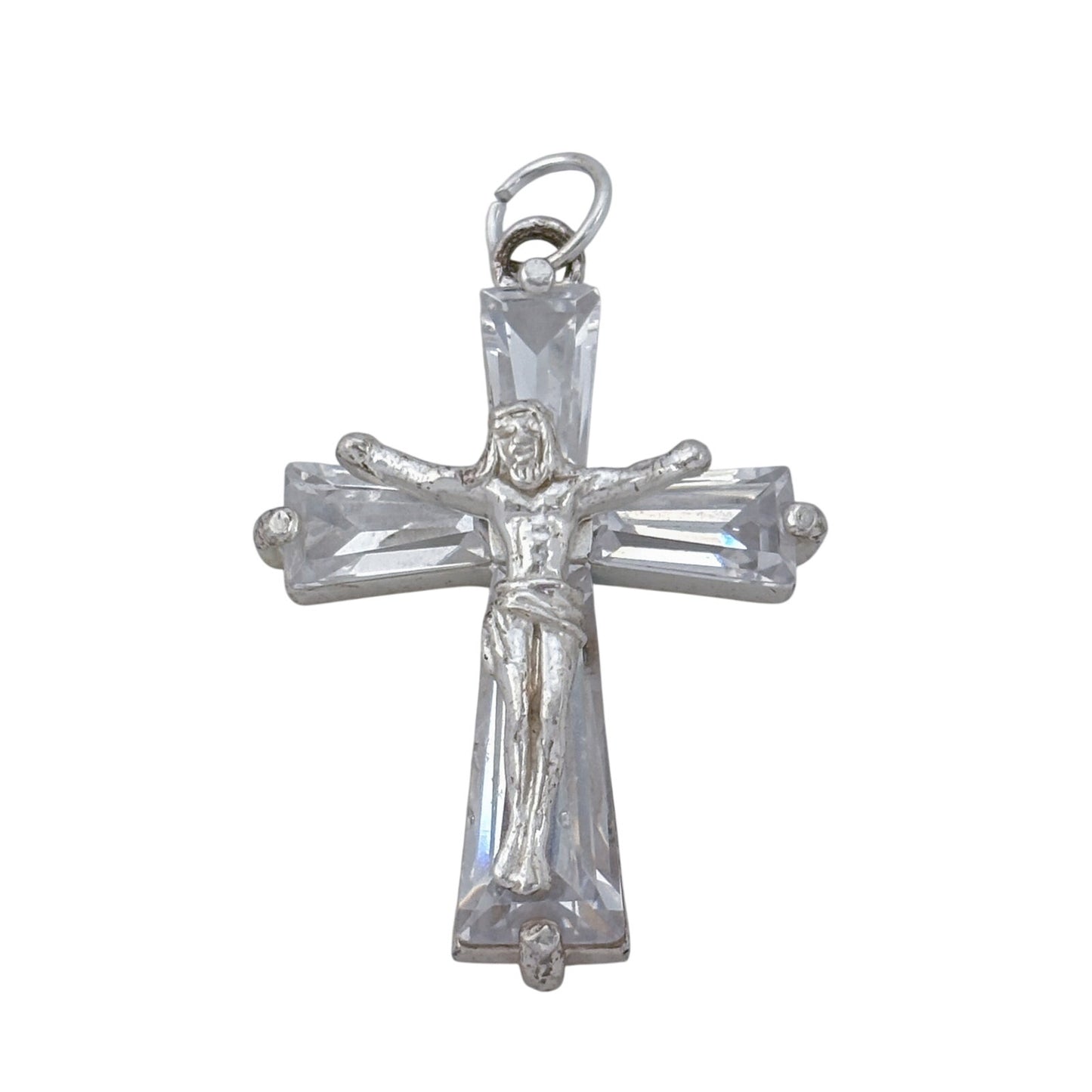 Vintage Sterling Silver 925 Cubic Zirconia Crucifix Cross Pendant