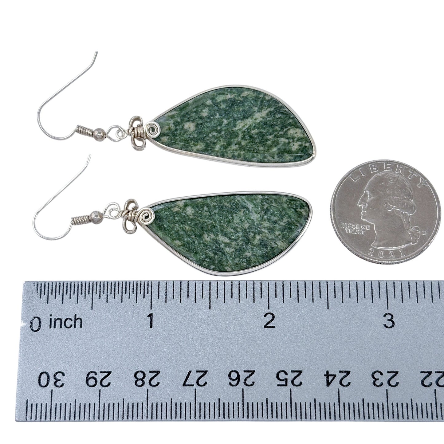 Estate Sterling Silver 925 Nephrite Jade Dangle Earrings