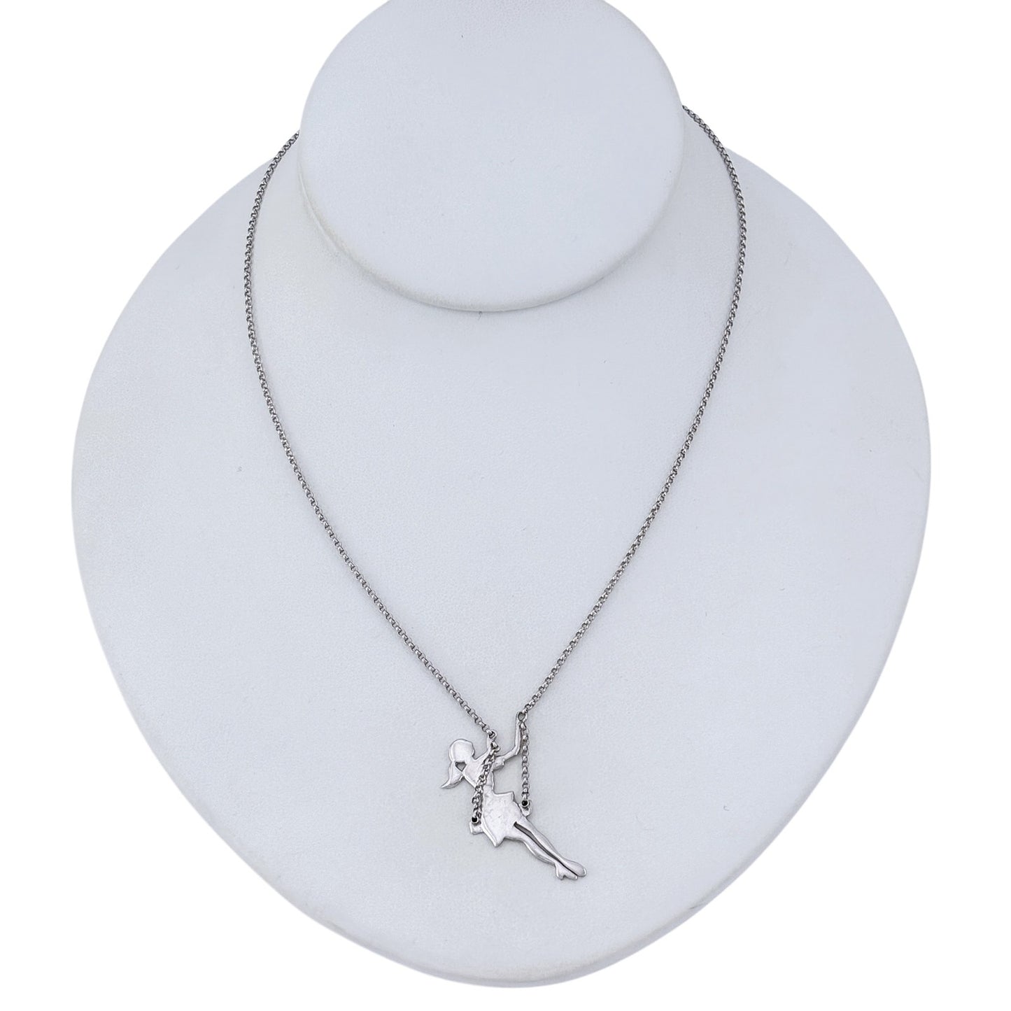 Vintage Sterling Silver 925 Swinging Girl Pendant Necklace 16.5"