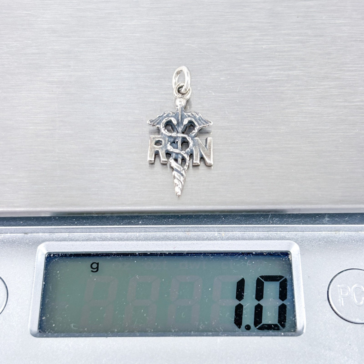 Vintage Sterling Silver 925 RN Caduceus Nurse Charm Pendant