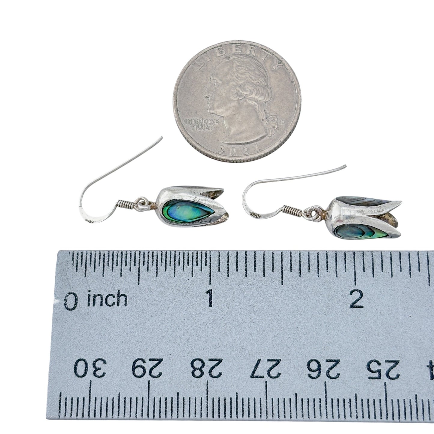 Vintage Sterling Silver 925 Abalone Tulip Dangle Earrings