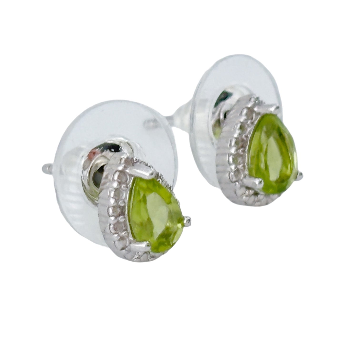 Vintage Sterling Silver 925 Peridot Teardrop Stud Earrings