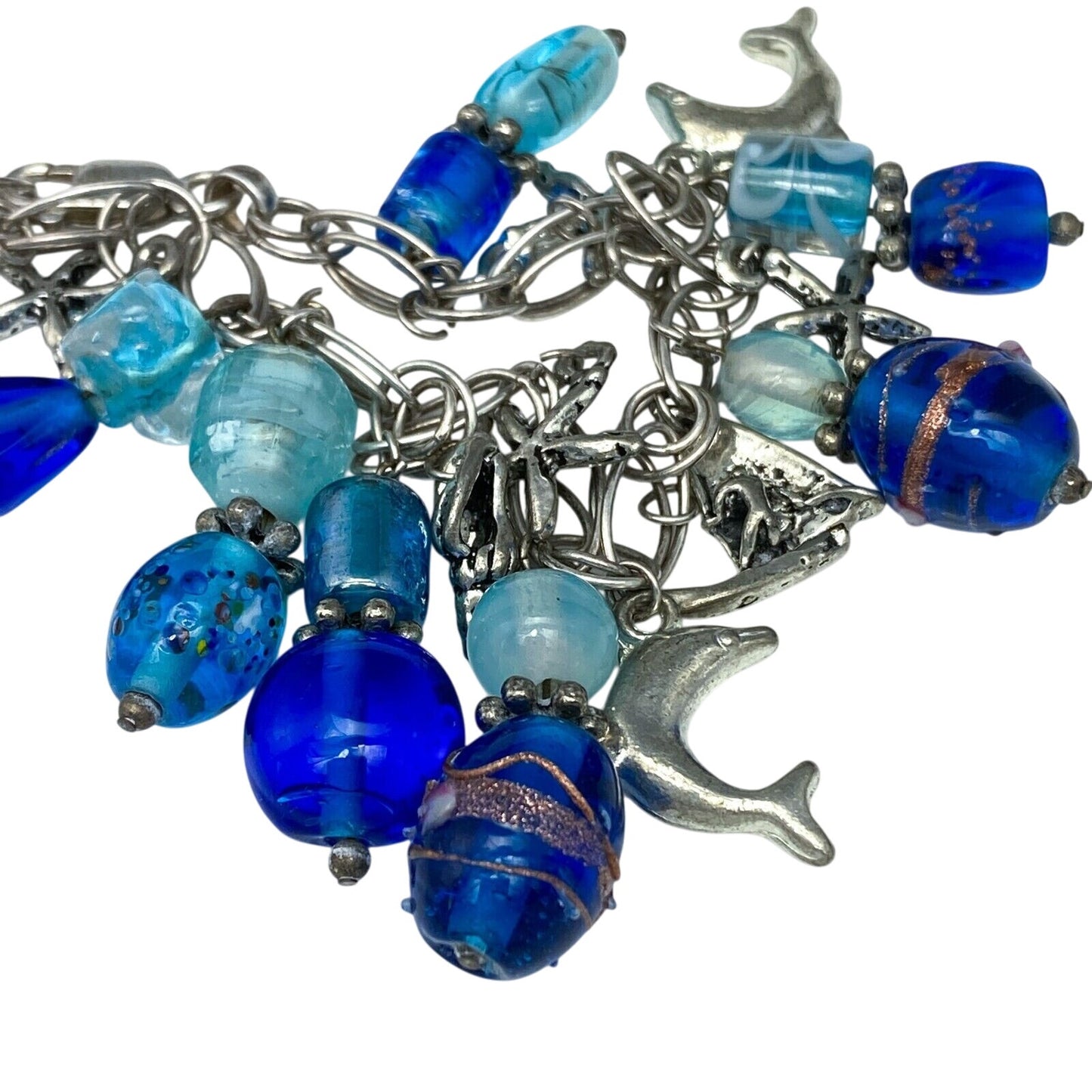 Vintage Sterling Silver 925 Ocean Charm Bracelet 7"