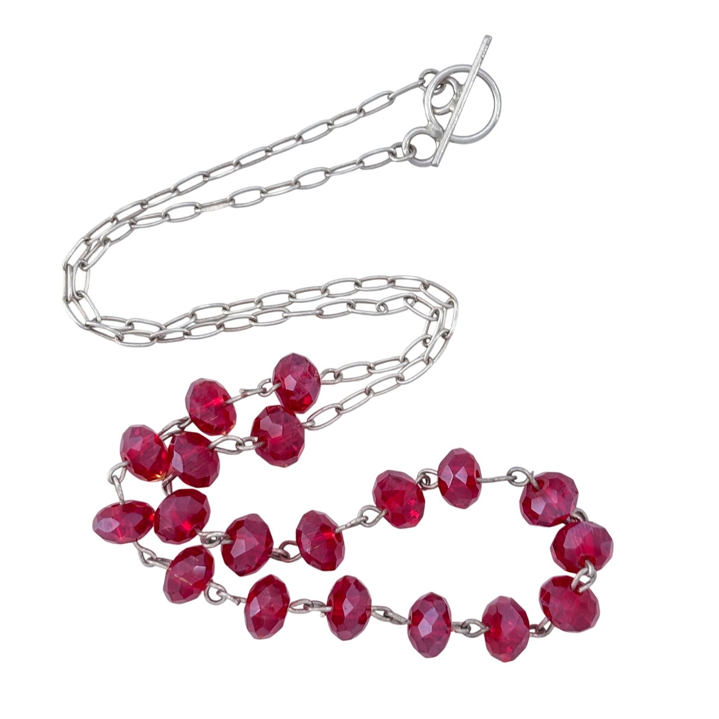 Vintage Sterling Silver 925 Red Glass Bead Necklace 19"