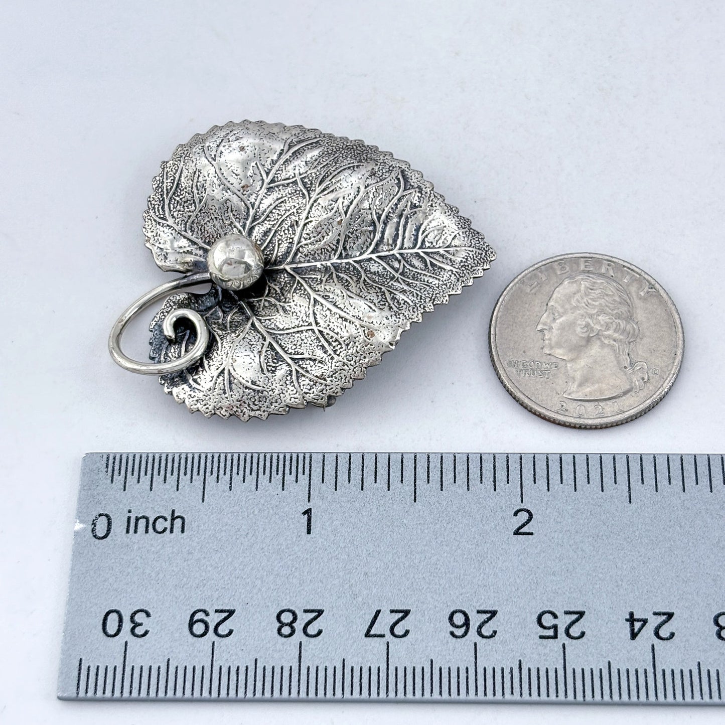 Vintage Sterling Silver 925 Heart Leaf Pendant