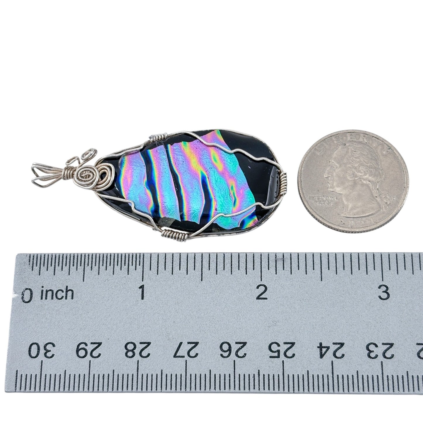 Vintage Sterling Silver 925 Wire Wrapped Dichroic Pendant