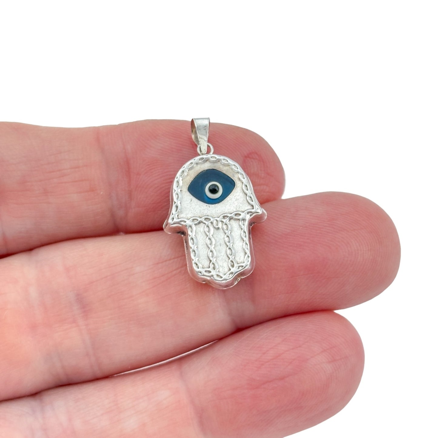 Vintage Sterling Silver 925 Hamsa Evil Eye Pendant