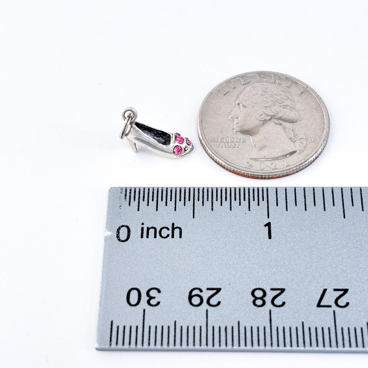 Vintage Jezlaine Sterling Silver 925 Pink Crystal High Heel Shoe Charm Pendant