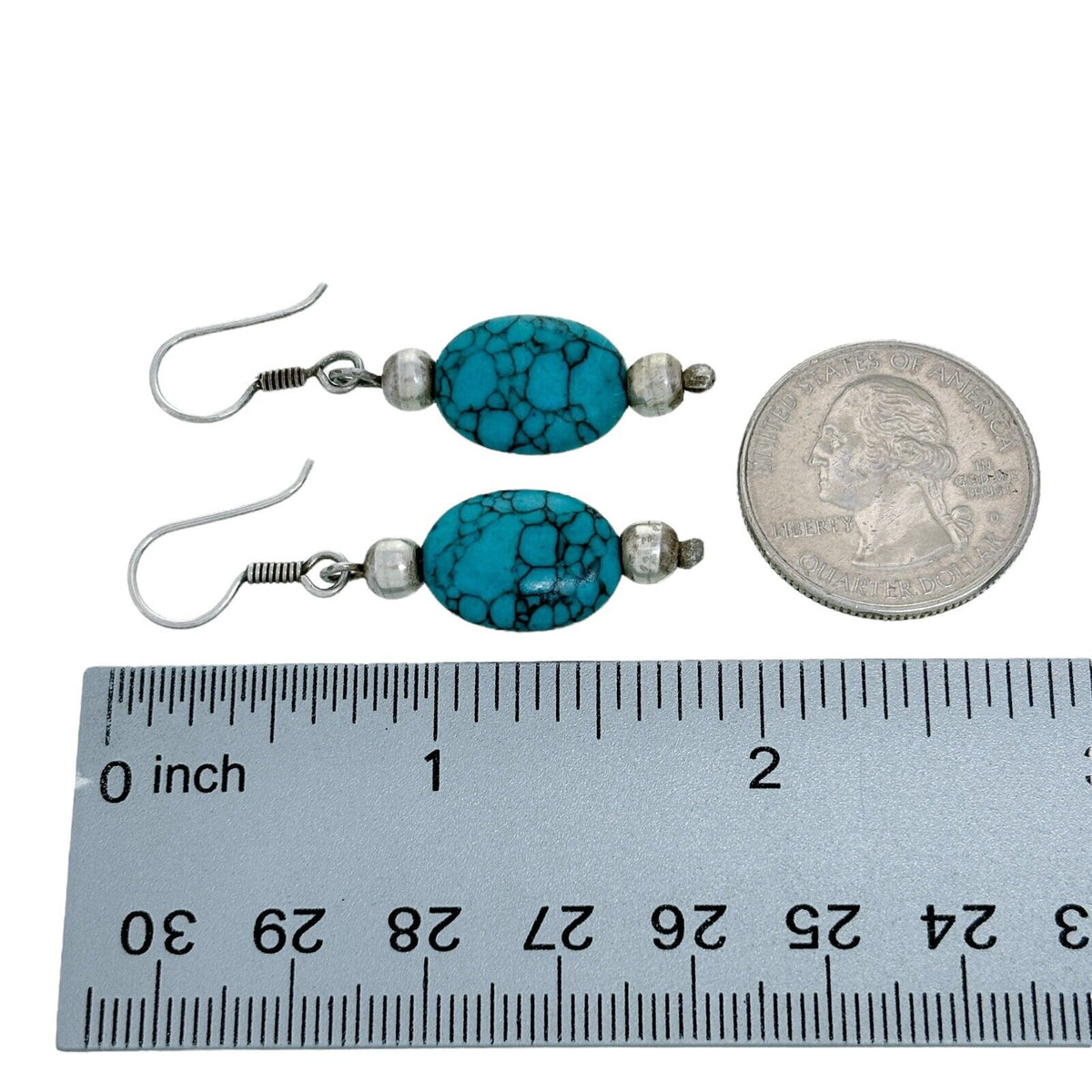 Vintage Silver-Tone Synthetic Turquoise Dangle Earrings