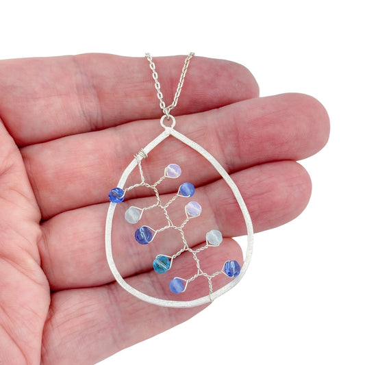 Vintage Taolei Sterling Silver 925 Blue Glass Bead Pendant Necklace 15.5"-18"