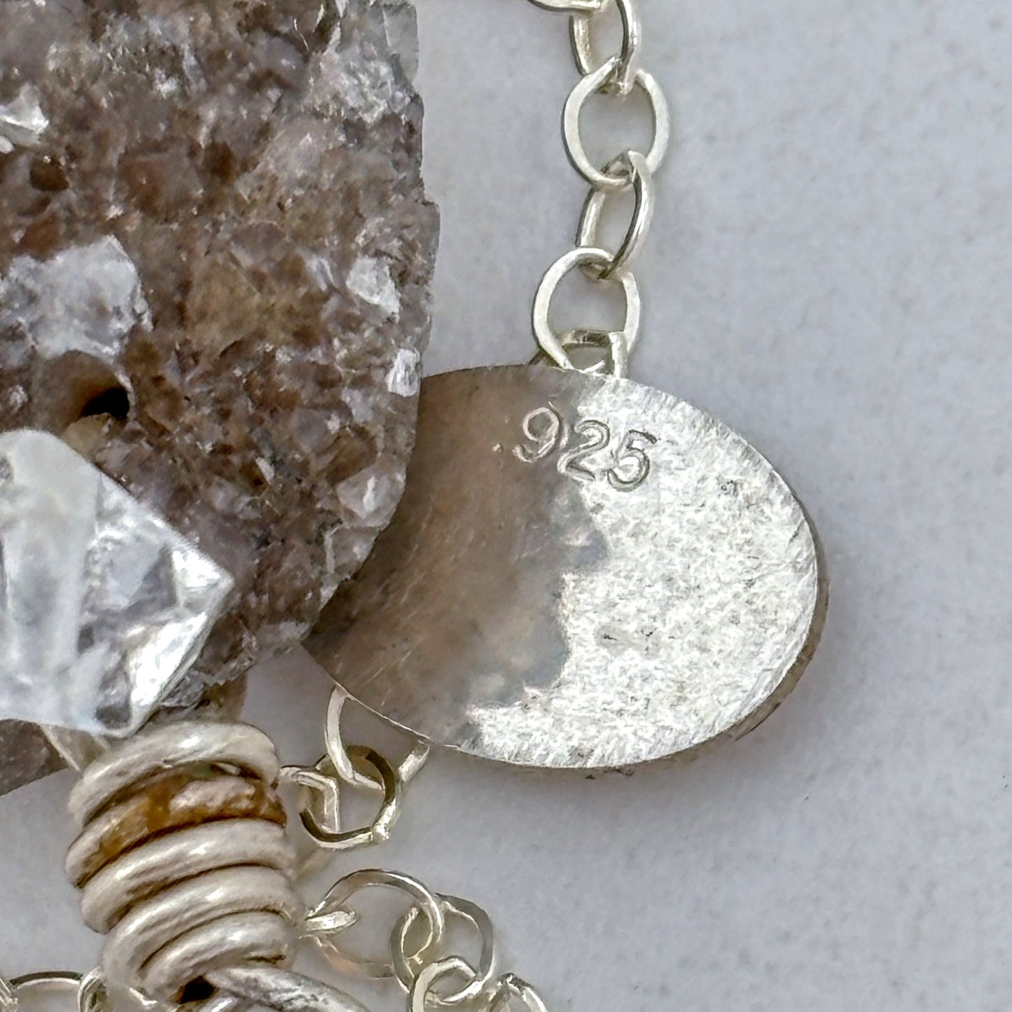 Vintage Deb Guyot Sterling Silver 925 Druzy Smoky Quartz Pendant Necklace 30"