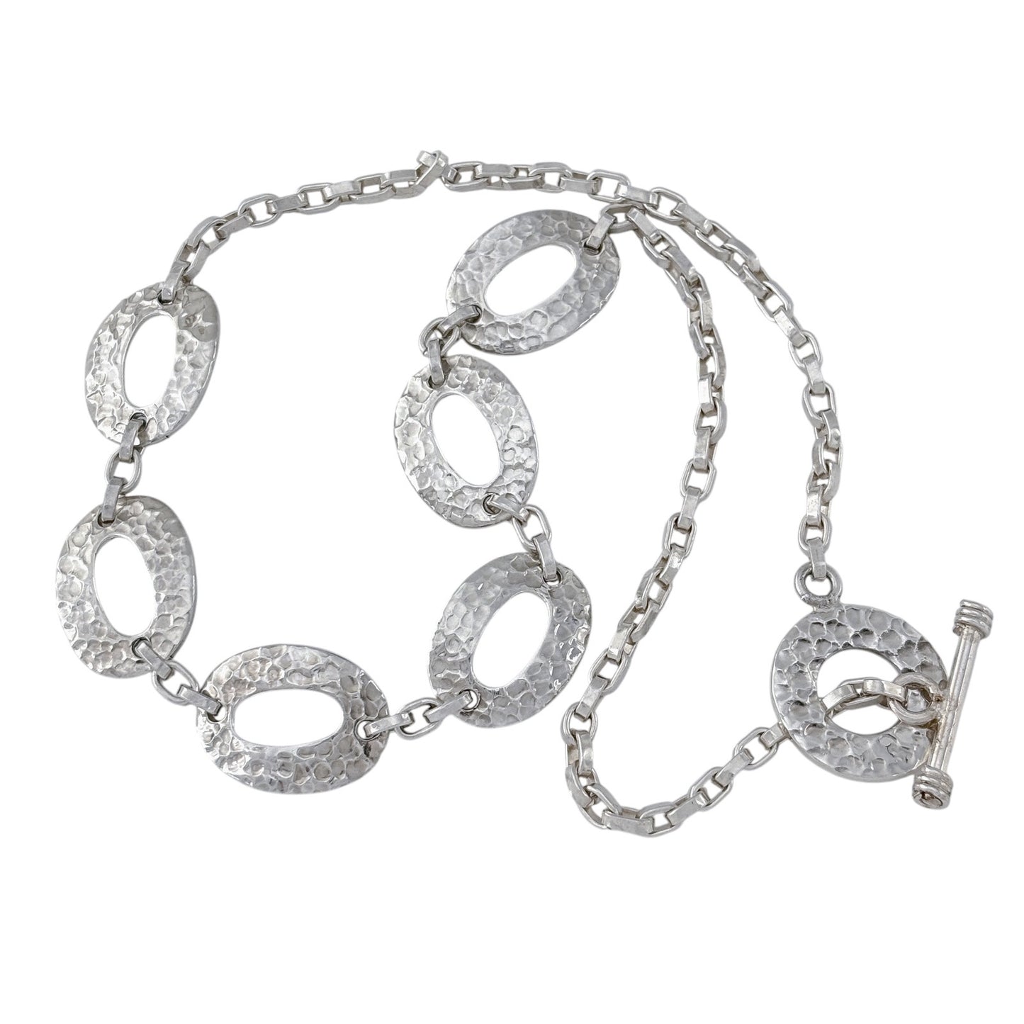 Vintage Sterling Silver 925 Hammered Open Link Necklace 17"