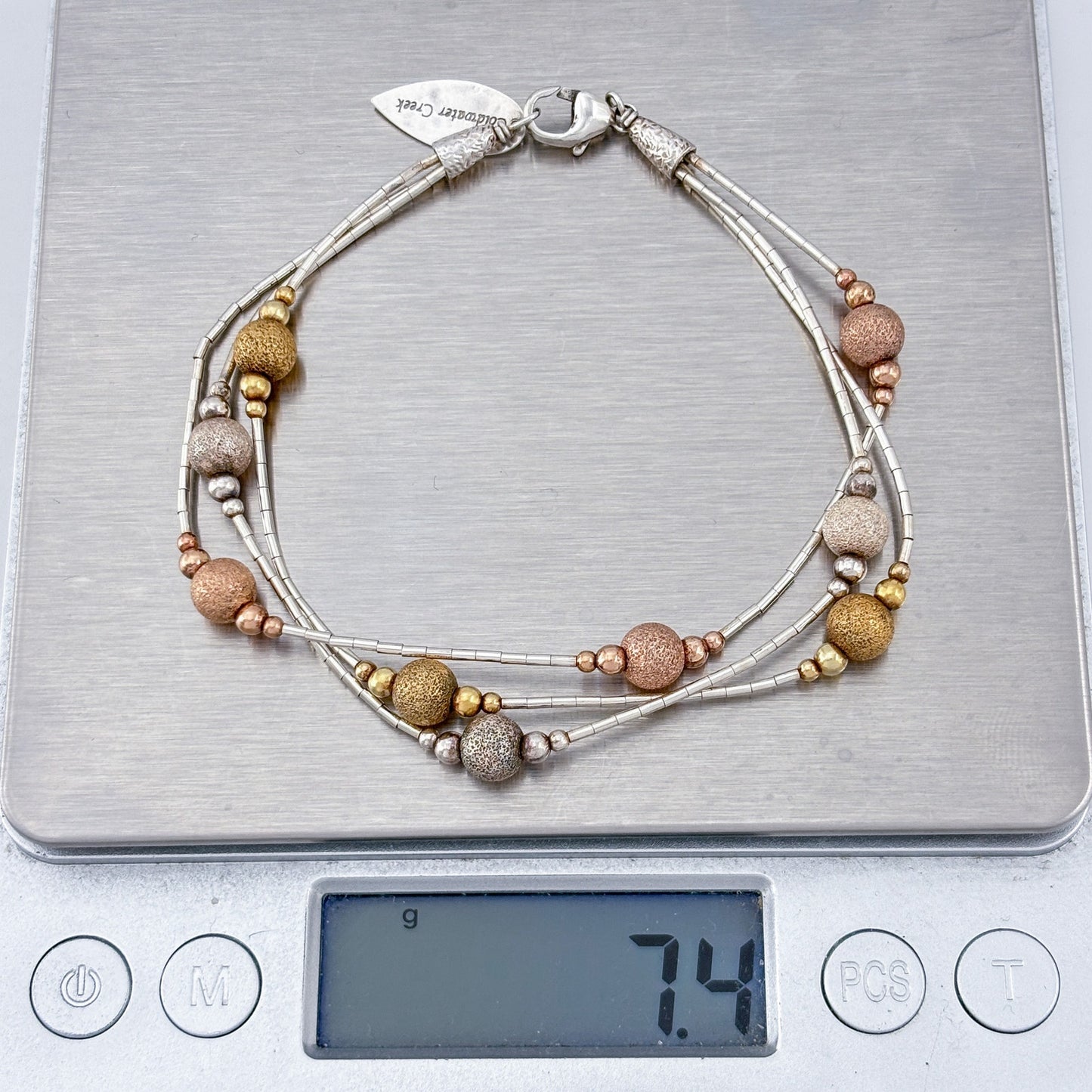Vintage Sterling Silver 925 Multi Strand Bead Bracelet 7.5"