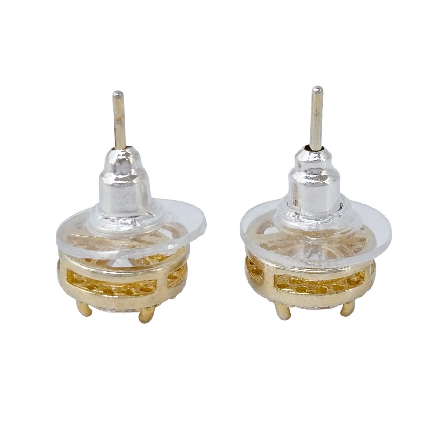 Vintage Gold-Tone Sterling Silver 925 Cubic Zirconia Halo Stud Earrings