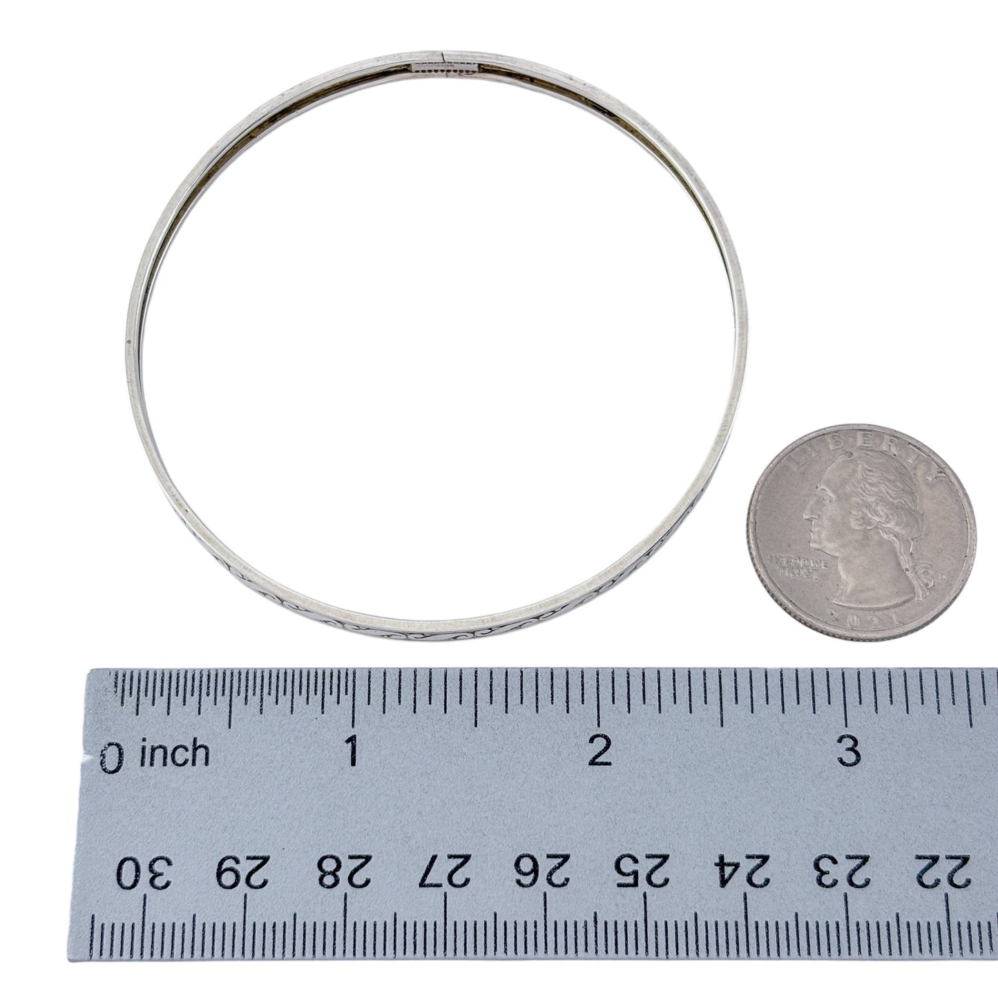 Vintage Sterling Silver 925 Engraved Wave Bangle Bracelet 8"
