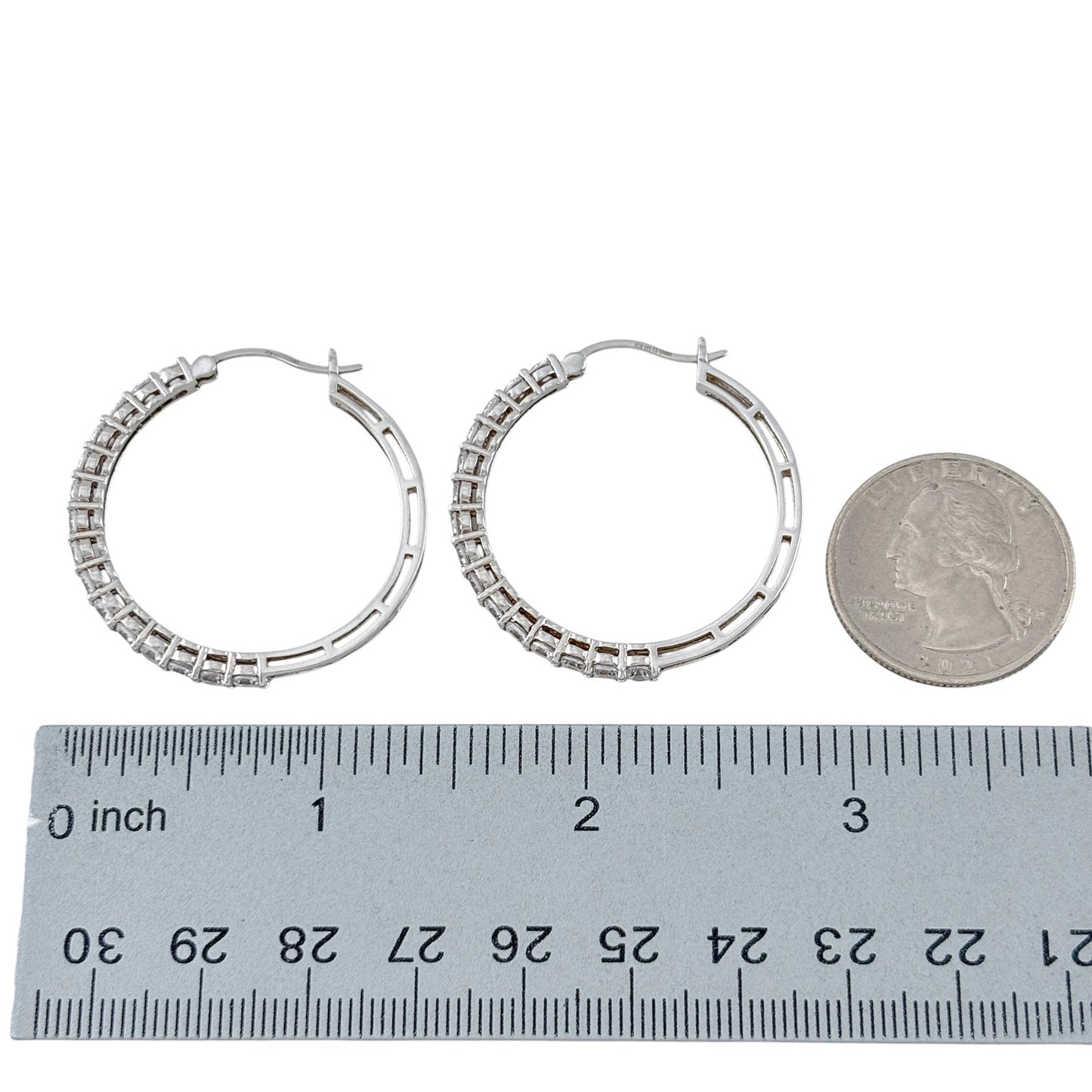 Vintage Sterling Silver 925 Cubic Zirconia Hoop Earrings