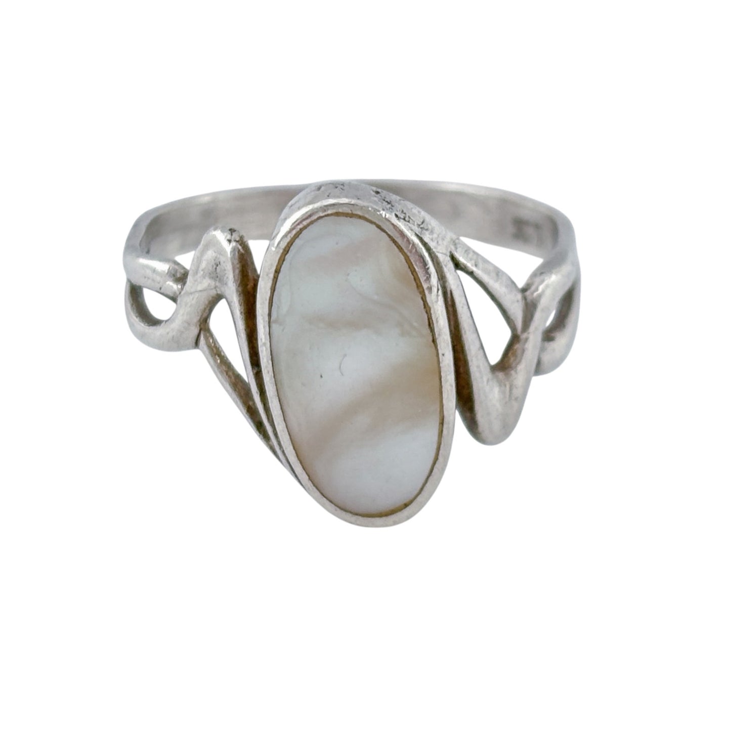 Vintage Sterling Silver 925 Mother of Pearl Oval Ring Size 8.5