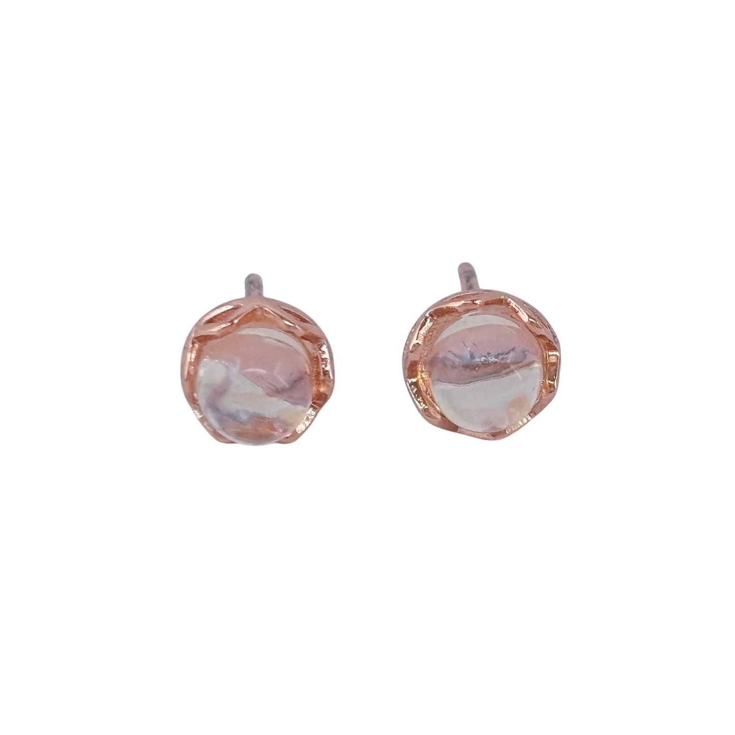 Vintage Rose Gold-Tone Sterling Silver 925 Glass Sphere Stud Earrings