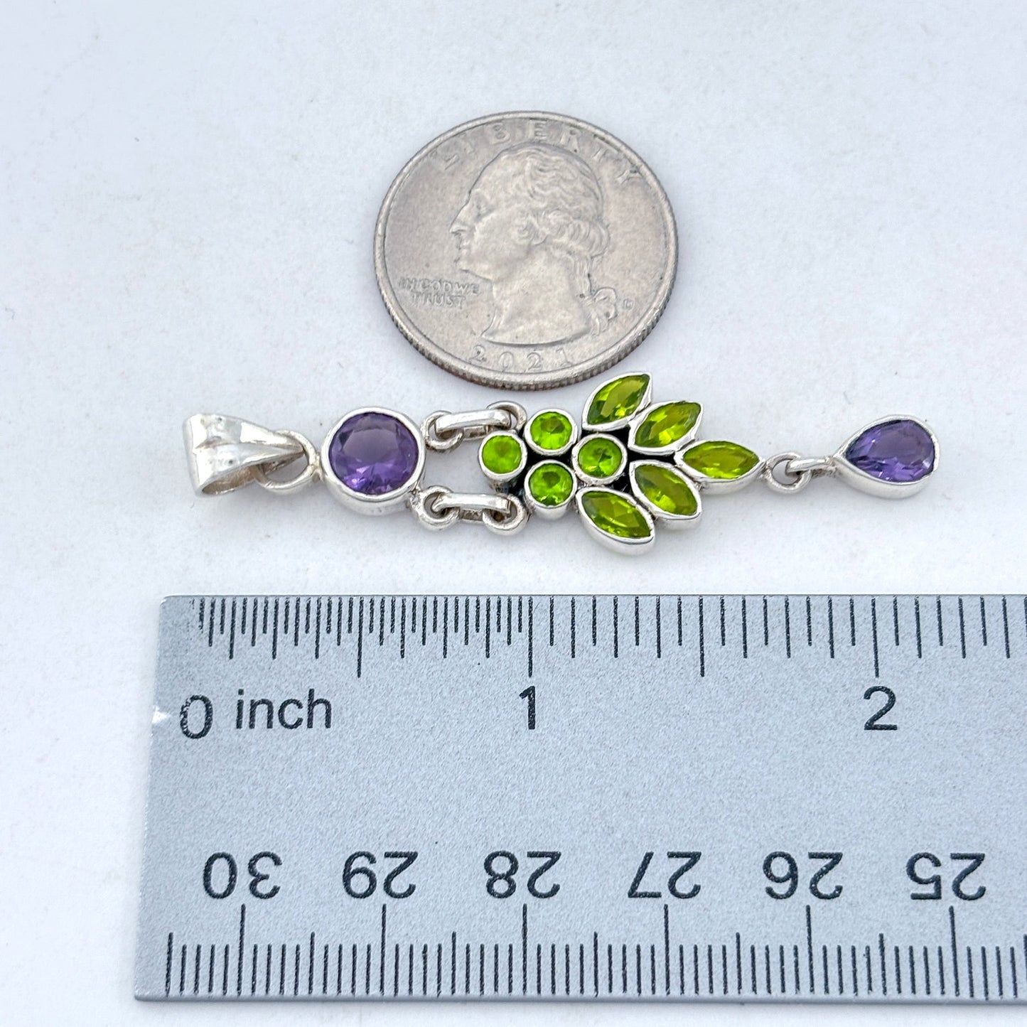 Vintage Sterling Silver 925 Green Purple Crystal Pendant