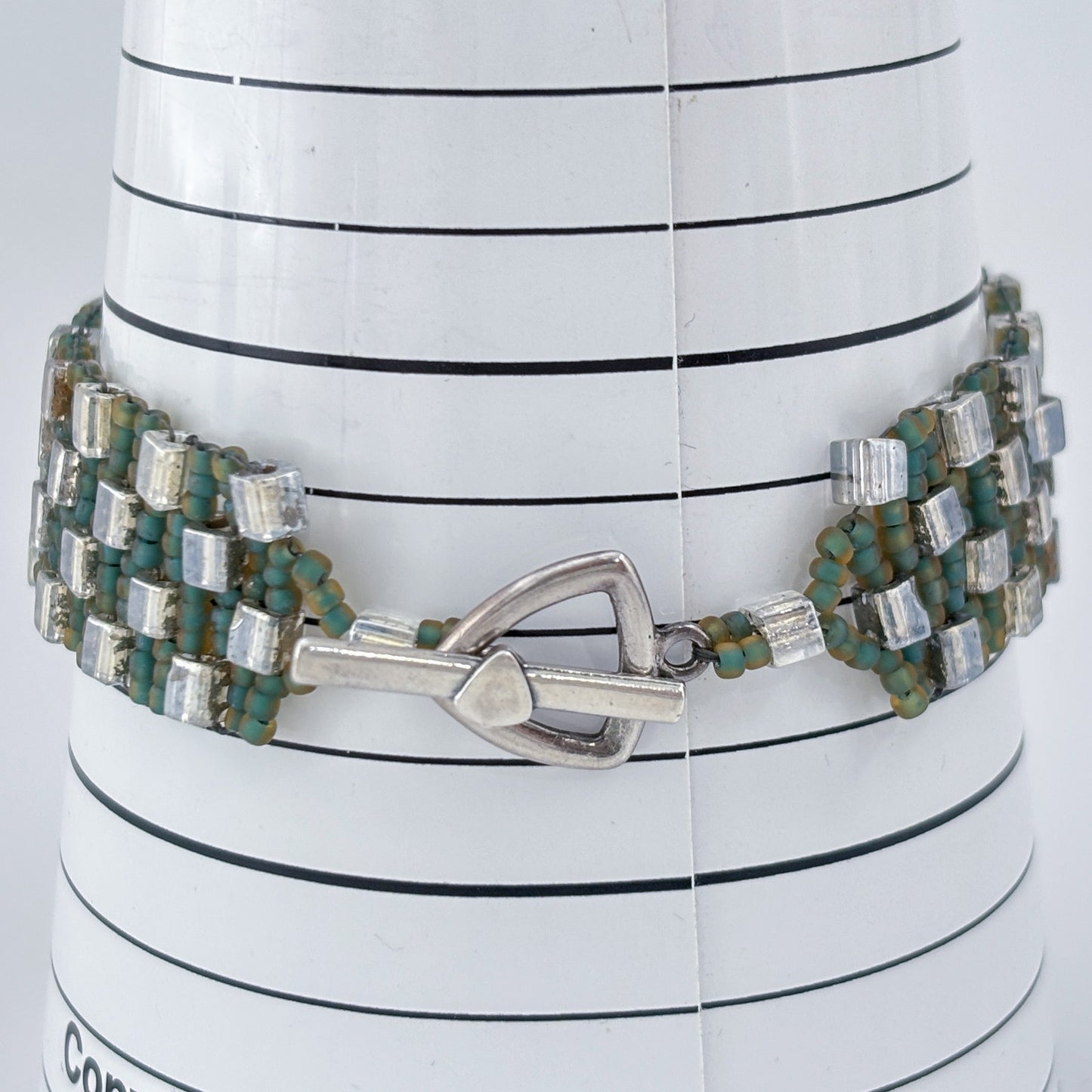 Vintage Sterling Silver 925 Turquoise Crystal Bead Bracelet 7.5"