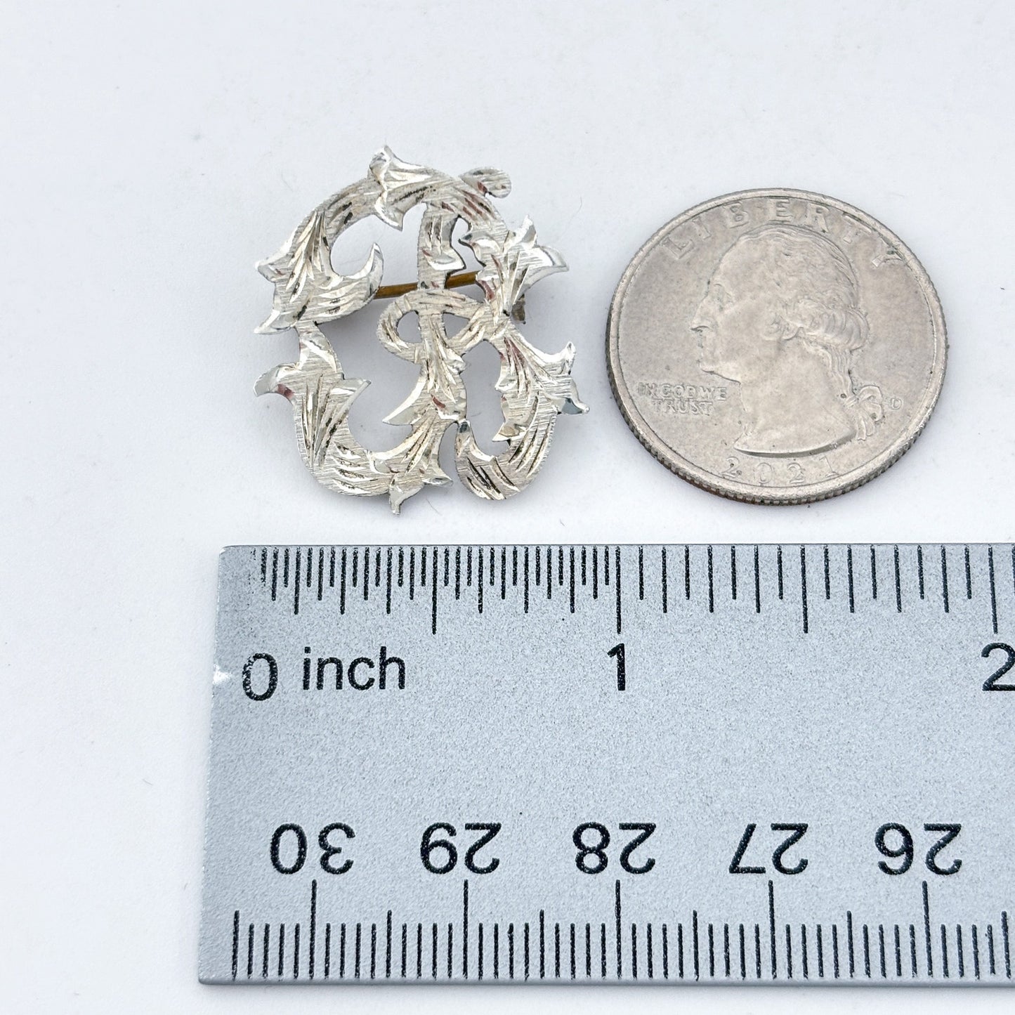 Vintage Sterling Silver 925 Filigree Monogram Letter B Brooch