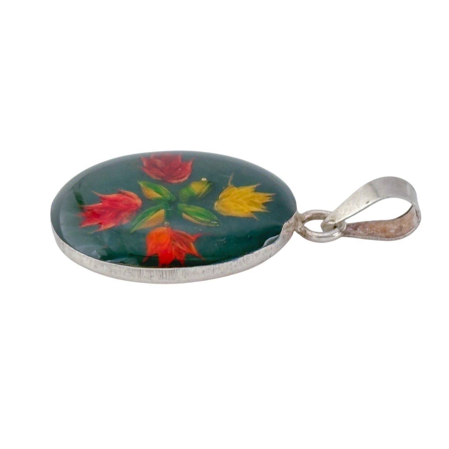 Vintage Sterling Silver 925 Hand Painted Flower Pendant