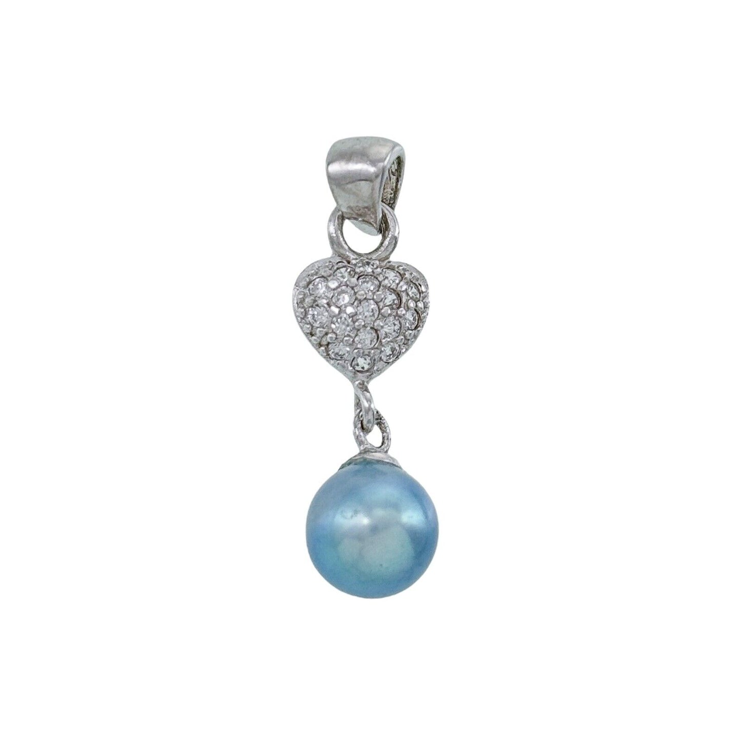 Vintage Sterling Silver 925 Blue Pearl Cubic Zirconia Pendant