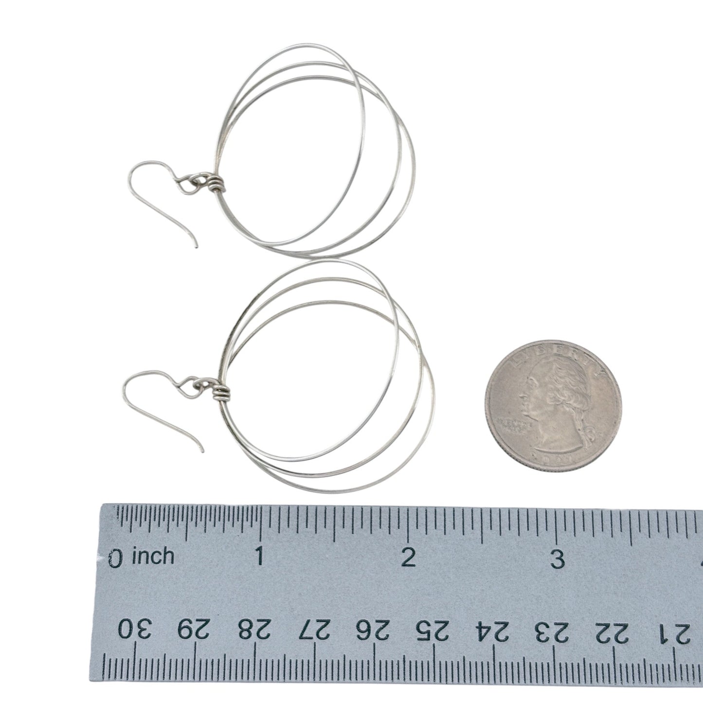 Vintage Sterling Silver 925 Multi Hoop Dangle Earrings