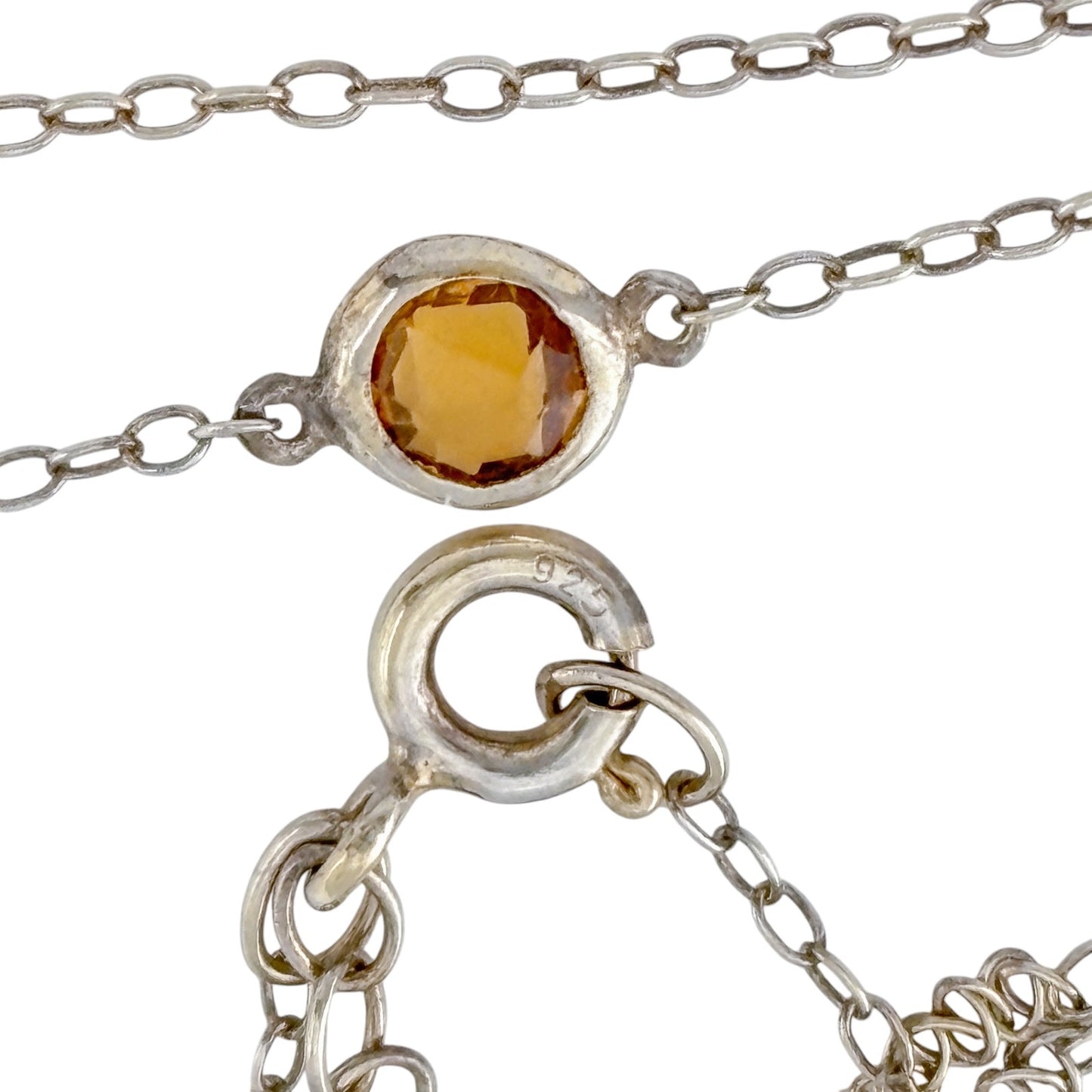 Vintage Disney Sterling Silver 925 Citrine Pendant Necklace 18"