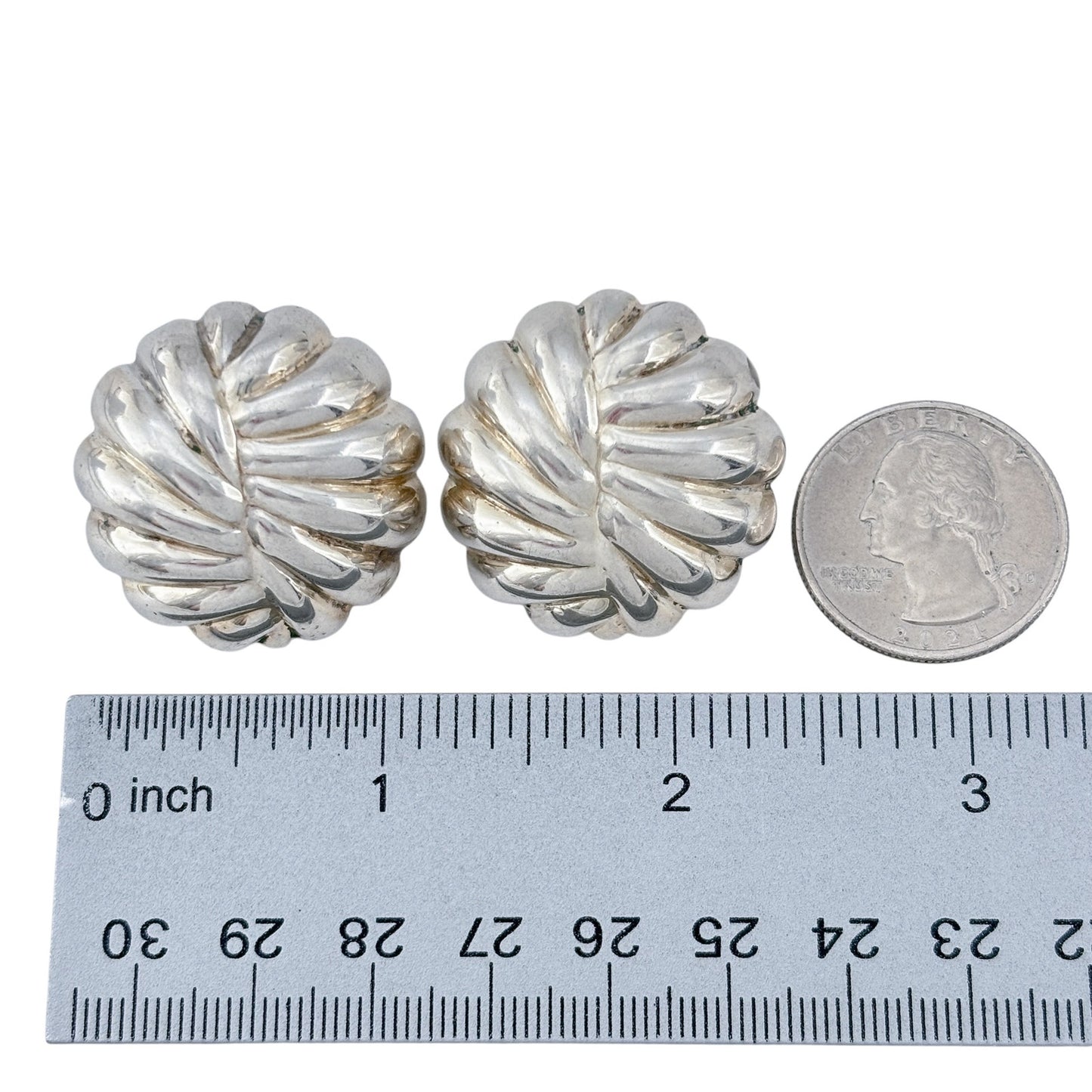 Vintage Sterling Silver 925 Ribbed Dome Clip On Earrings