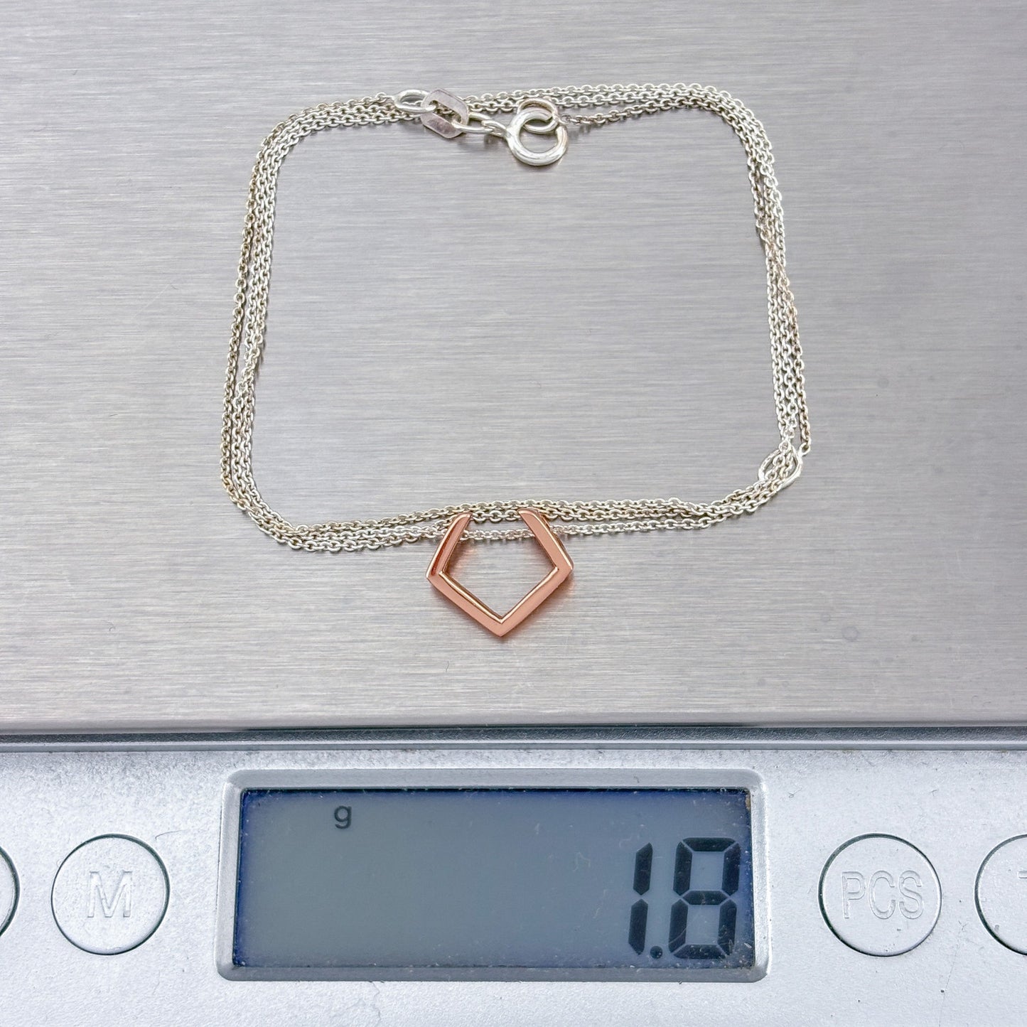Vintage Sterling Silver 925 Rose Gold Geometric Pendant Necklace Size 16"-18"