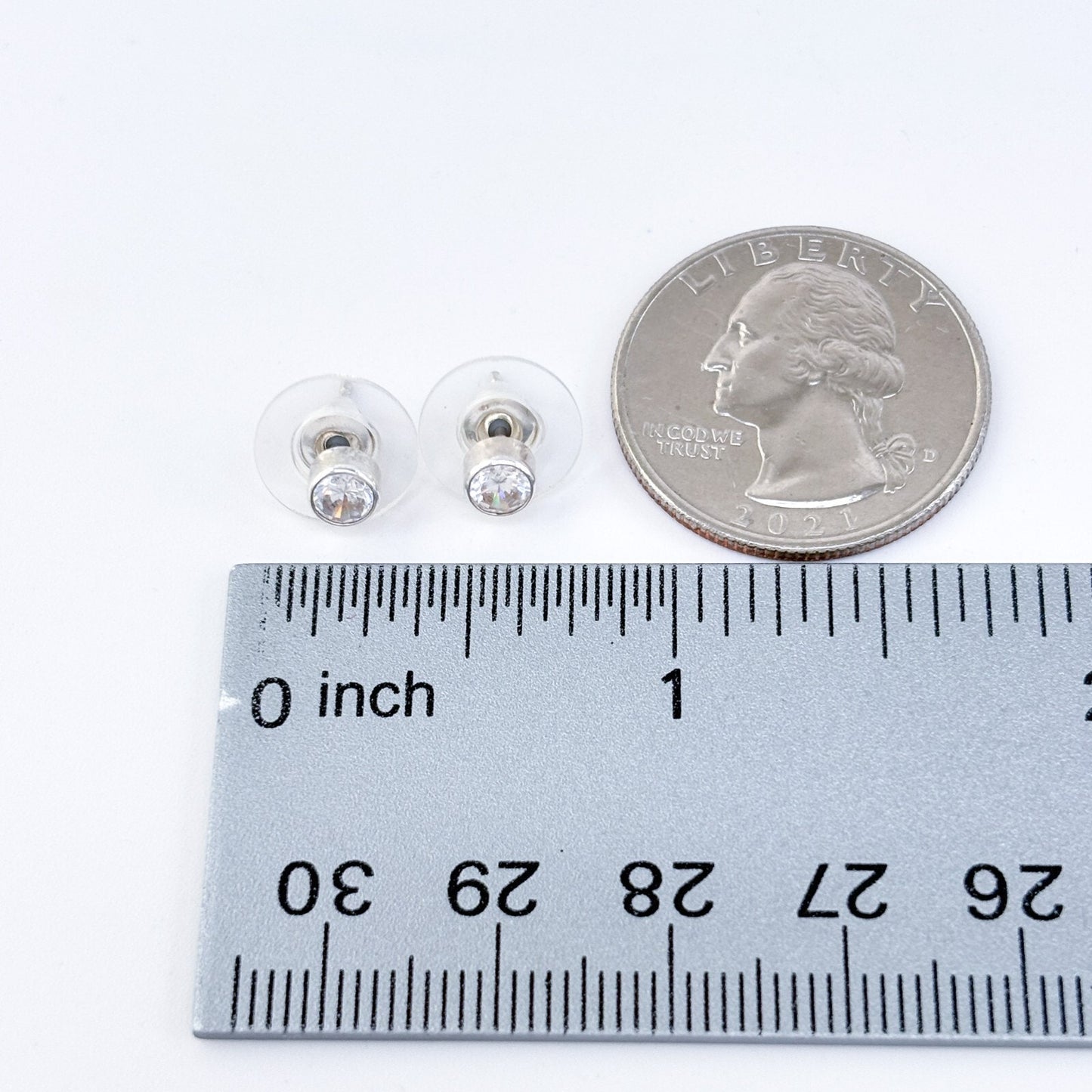 Vintage Sterling Silver 925 Clear Cubic Zirconia Stud Earrings