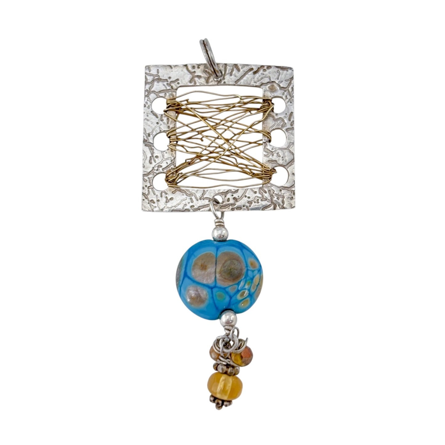Vintage Sterling Silver 925 Blue Glass and Crystal Pendant
