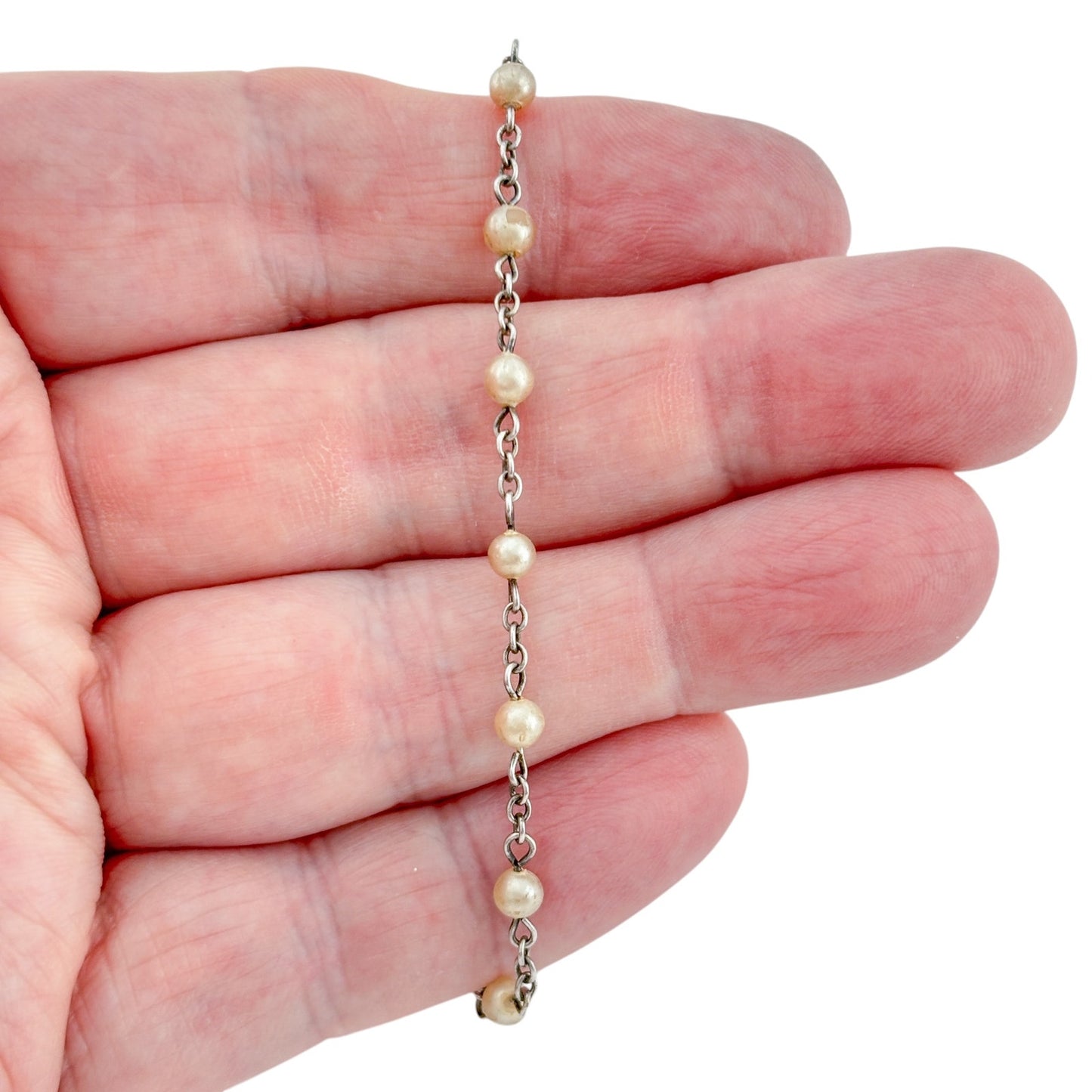 Vintage Sterling Silver 925 Pearl Chain Bracelet 6.5"