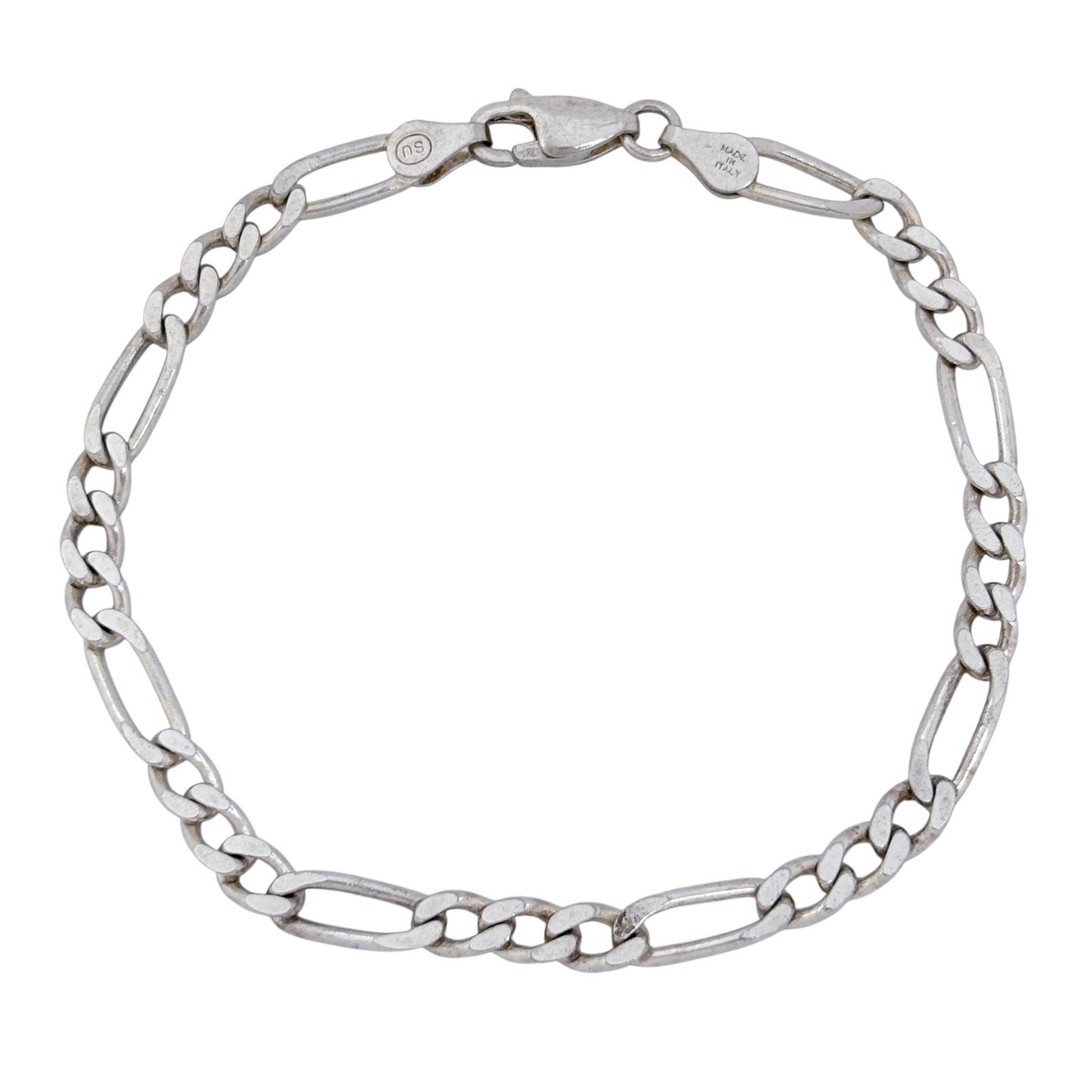 Vintage Italian Sterling Silver 925 Figaro Link Chain Bracelet 7"