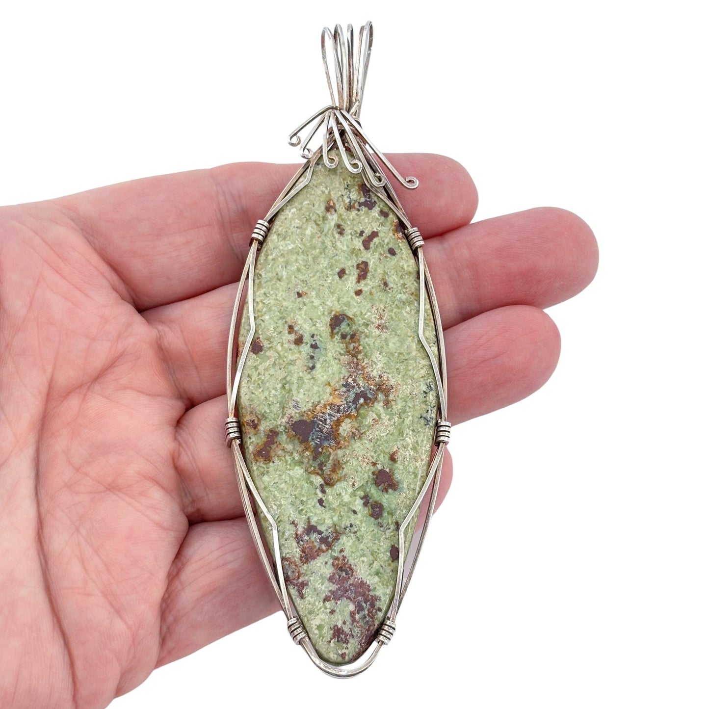 Vintage Sterling Silver 925 Jasper Wire Wrap Pendant