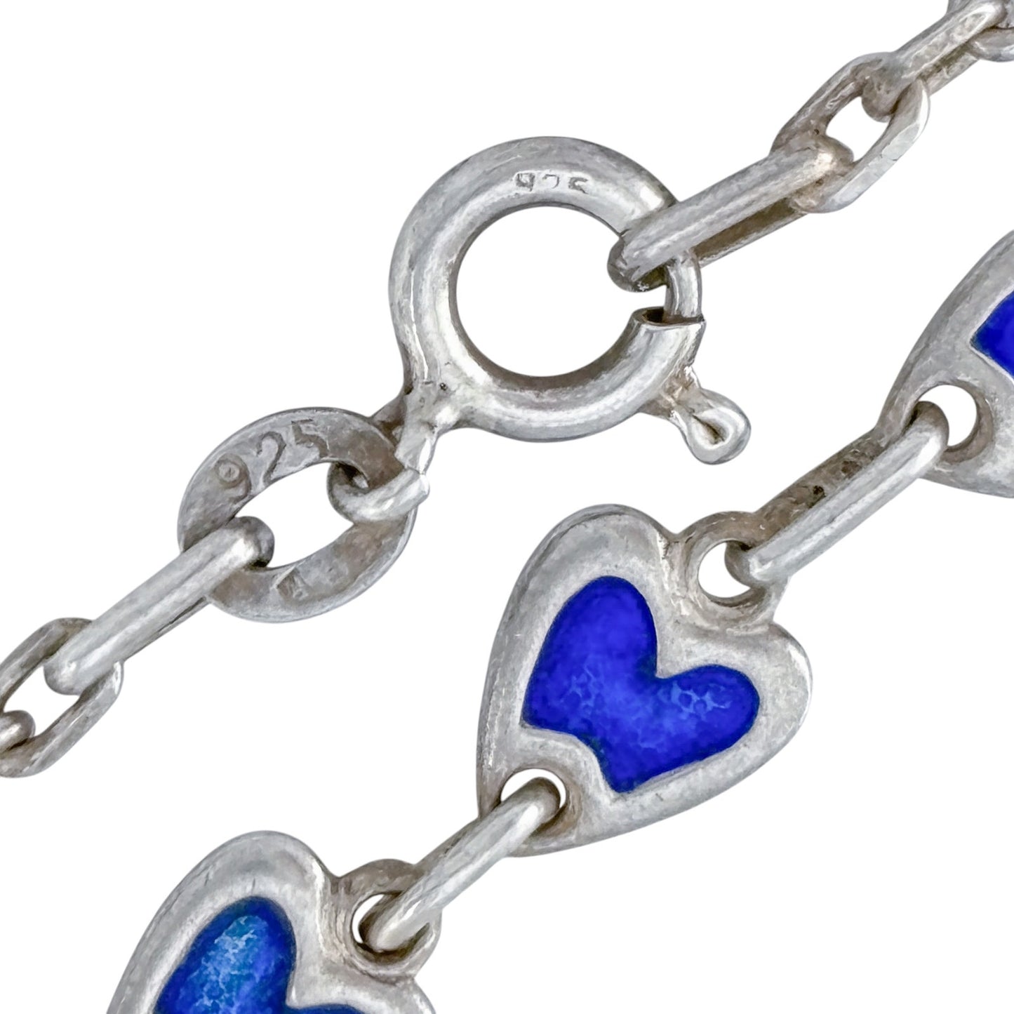 Vintage Sterling Silver Blue Enamel Heart Necklace 16"