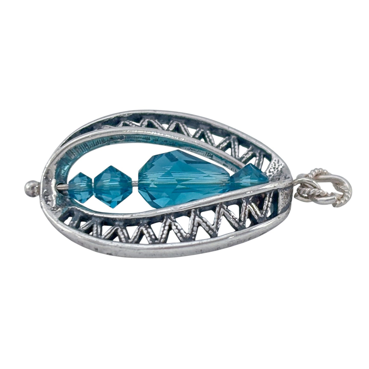 Vintage Sterling Silver 925 Blue Crystal Pendant