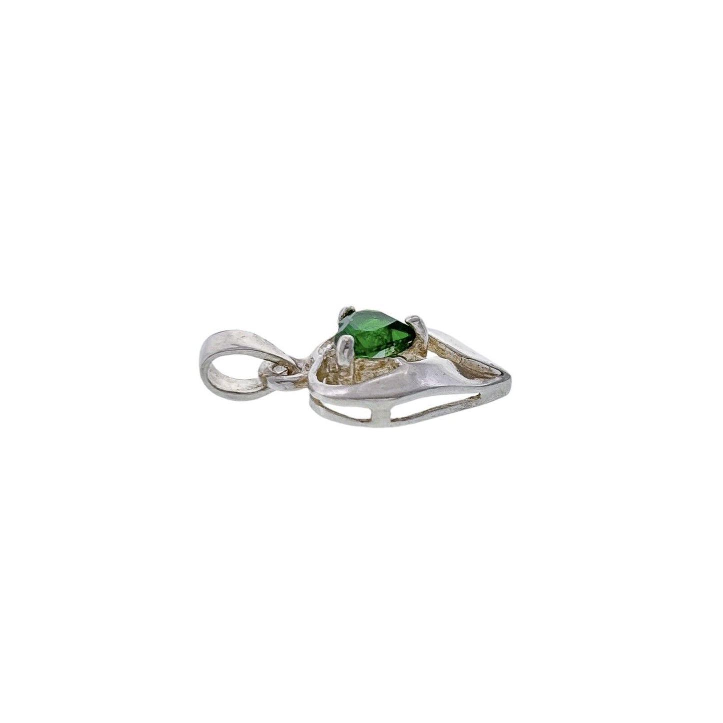 Vintage Sterling Silver 925 Green Crystal Heart Pendant