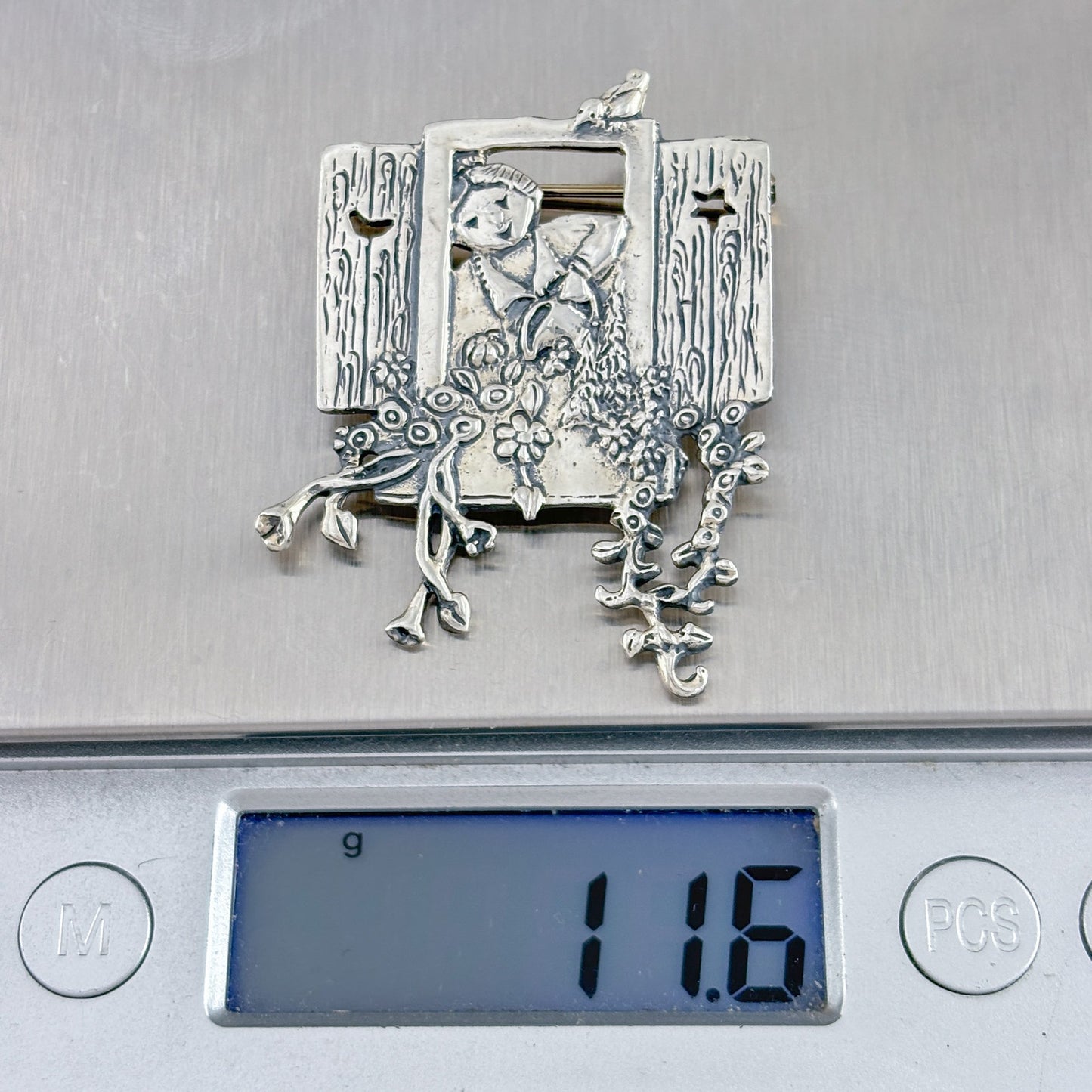 Vintage Sterling Silver 925 Mary Engelbreit Window Brooch