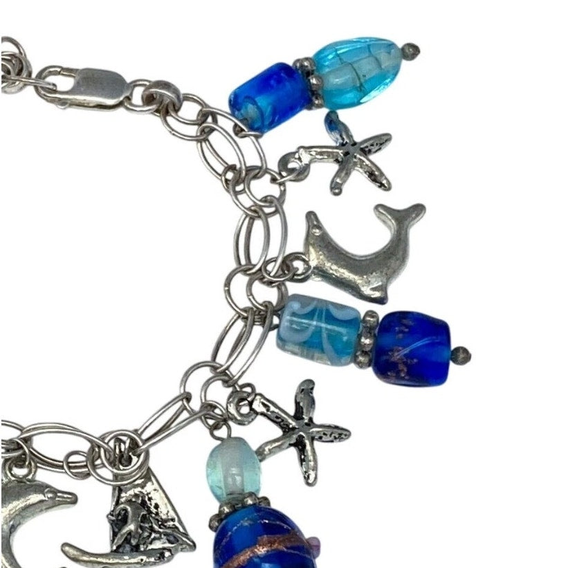 Vintage Sterling Silver 925 Ocean Charm Bracelet 7"