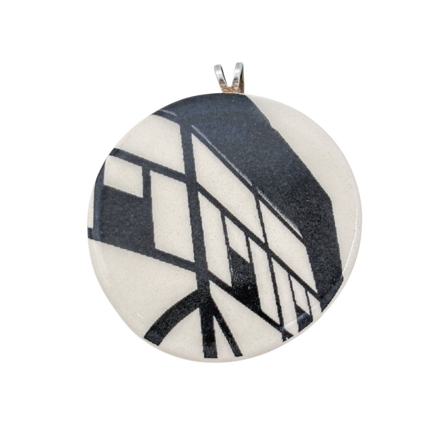 Vintage Sterling Silver 925 Allison Wiffen Abstract Ceramic Pendant