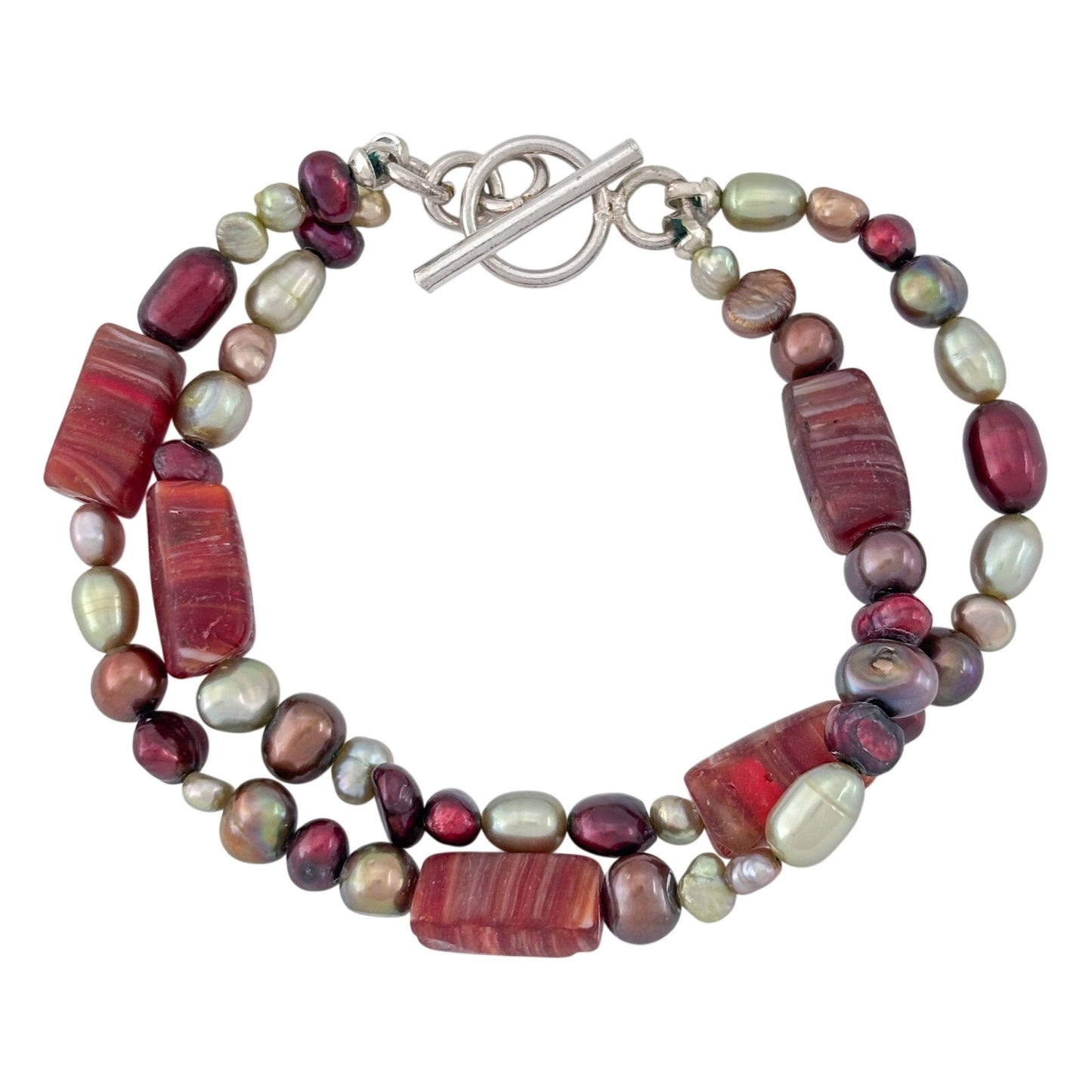 Vintage Sterling Silver 925 Multi Pearl Agate Bracelet 6.5"