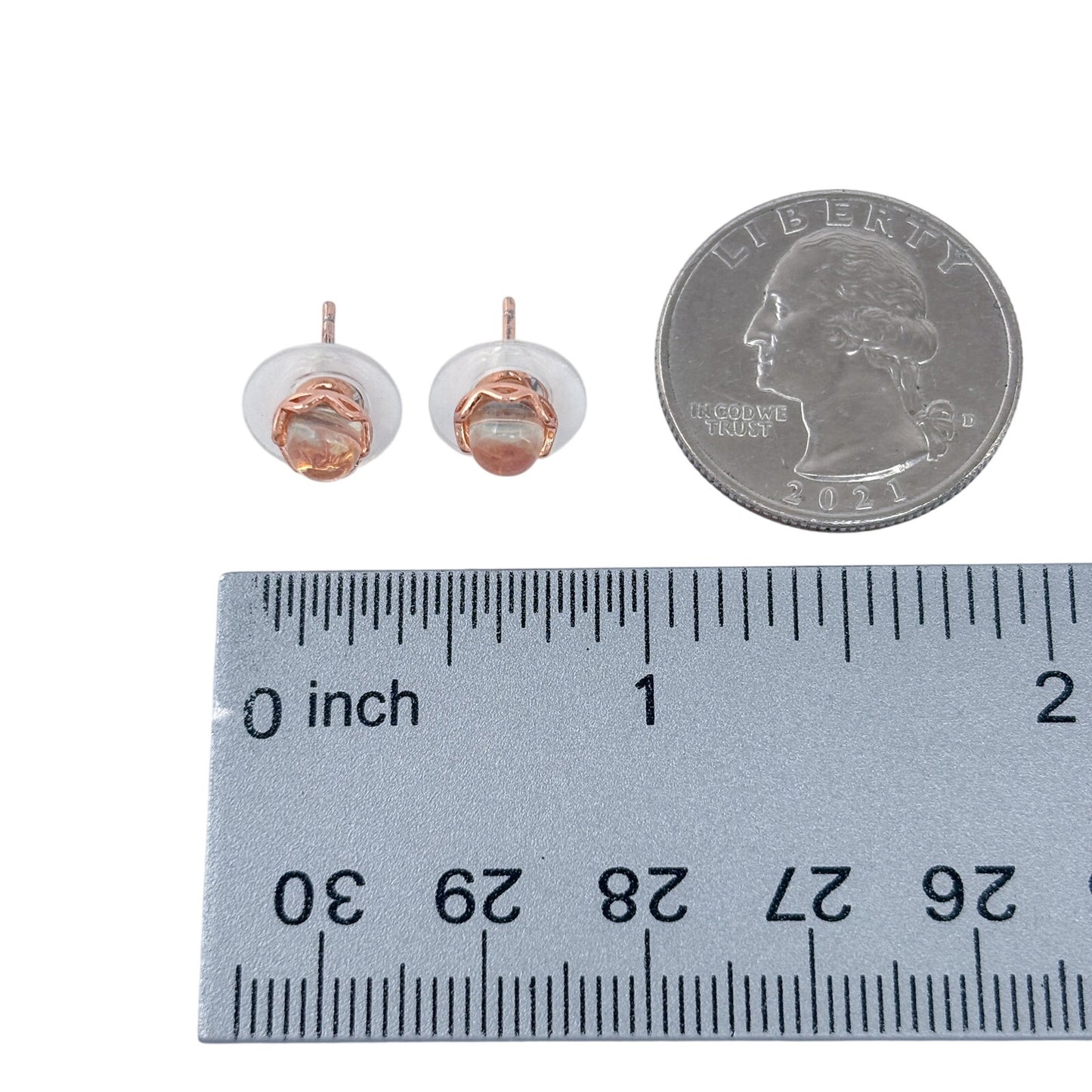 Vintage Rose Gold-Tone Sterling Silver 925 Glass Sphere Stud Earrings