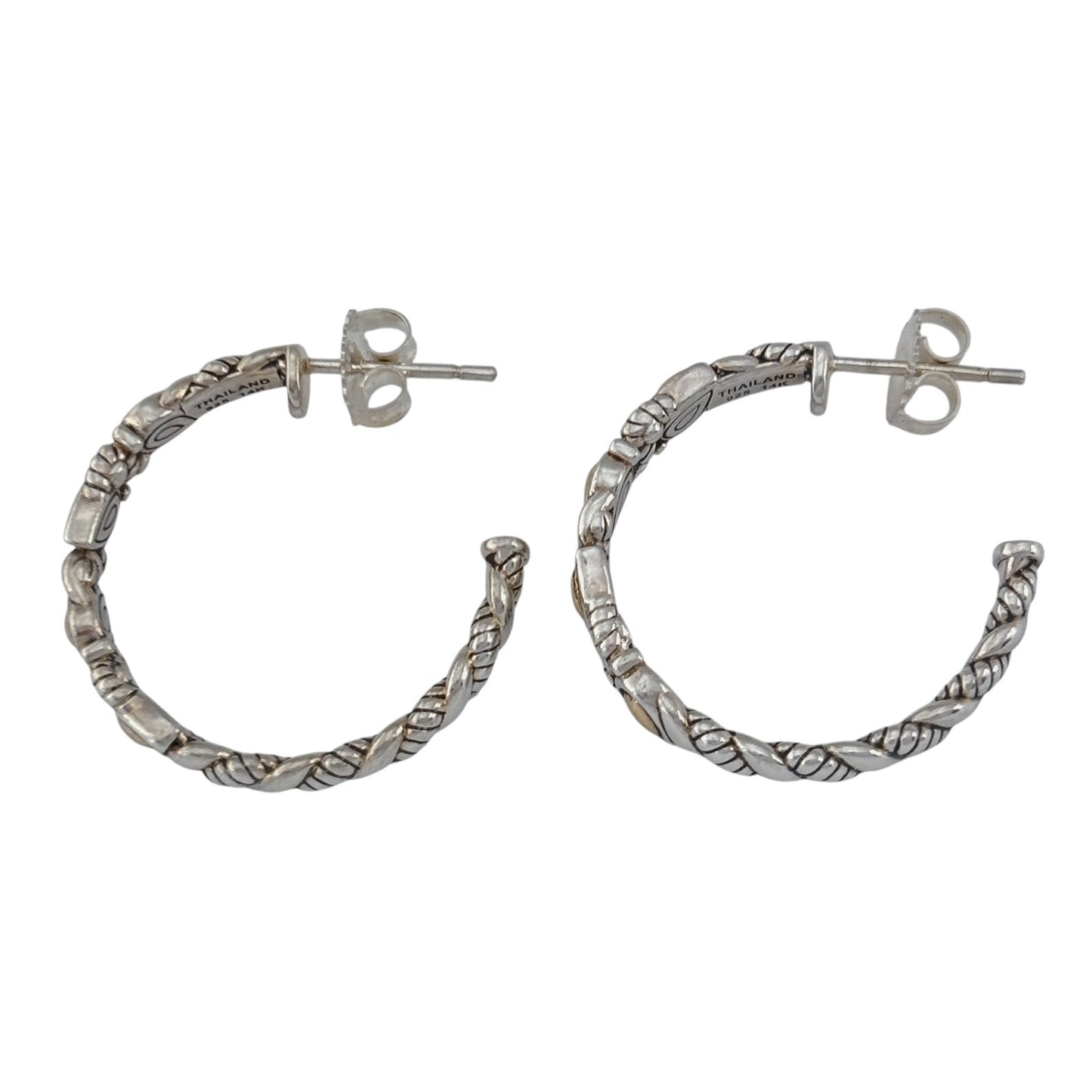 Vintage JAI John Hardy Sterling Silver 925 14K Yellow Gold Twisted Hoop Earrings