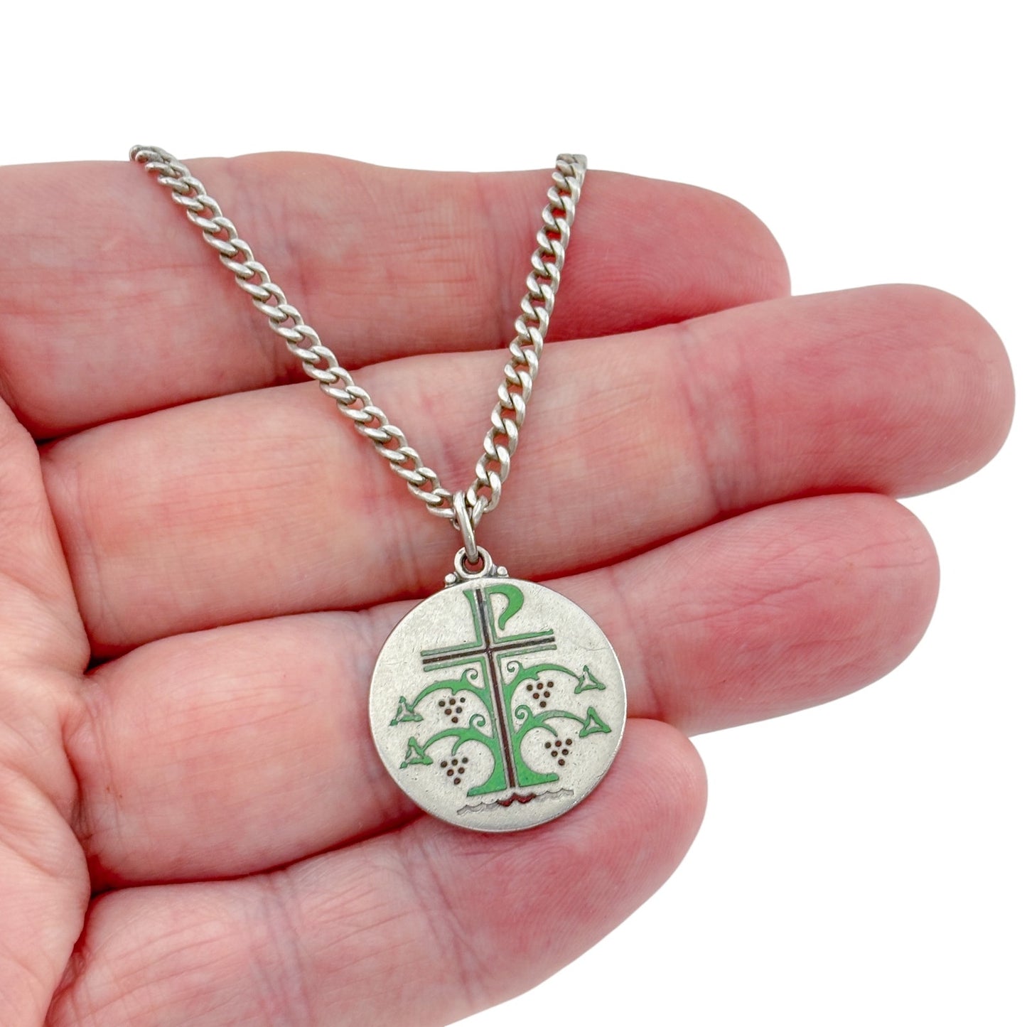 Vintage Creed Sterling Silver 925 Chi-Rho Christogram Medallion Necklace 25"