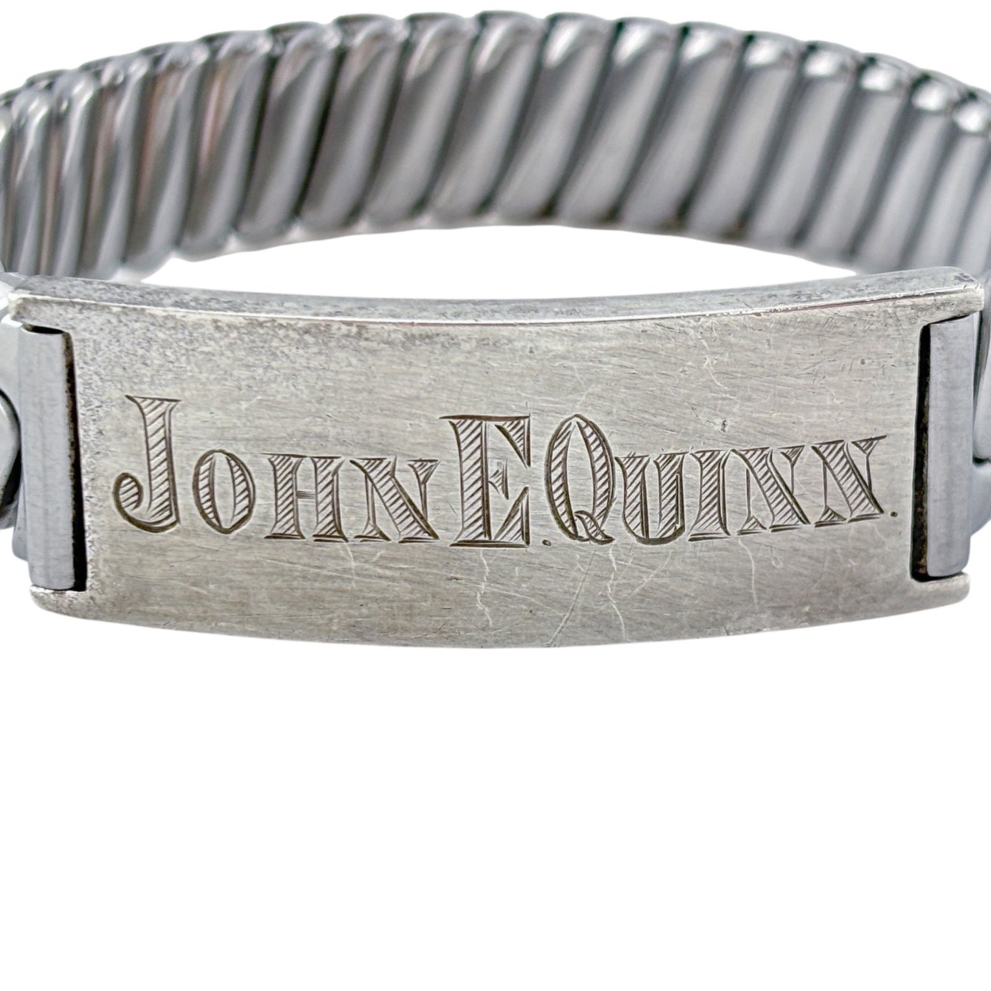 Vintage Silver-Plated Flex-Let 6.5 inch ID Bracelet “John E Quinn”