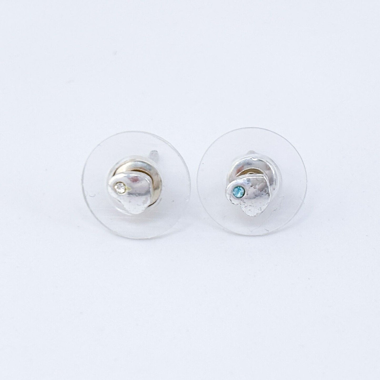 Vintage Sterling Silver 925 Blue White Crystal Heart Stud Earrings