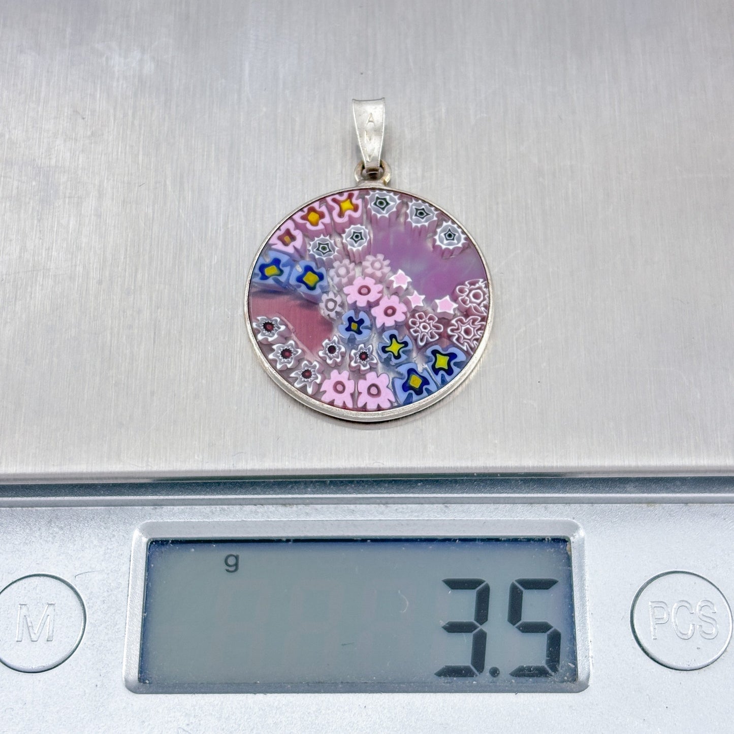 Vintage Sterling Silver 925 Pink Millefiori Glass Pendant